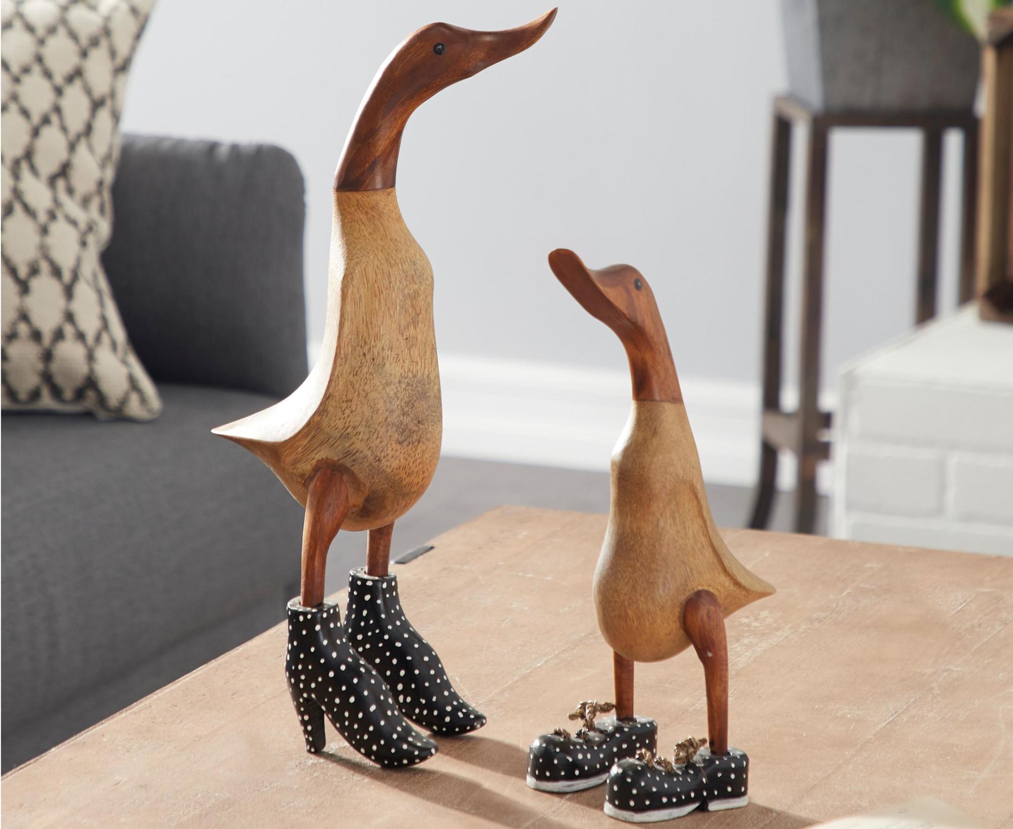 Set of 2 Duck Bamboo Wood Decorative Sculpture Set of 2 17", 11"H