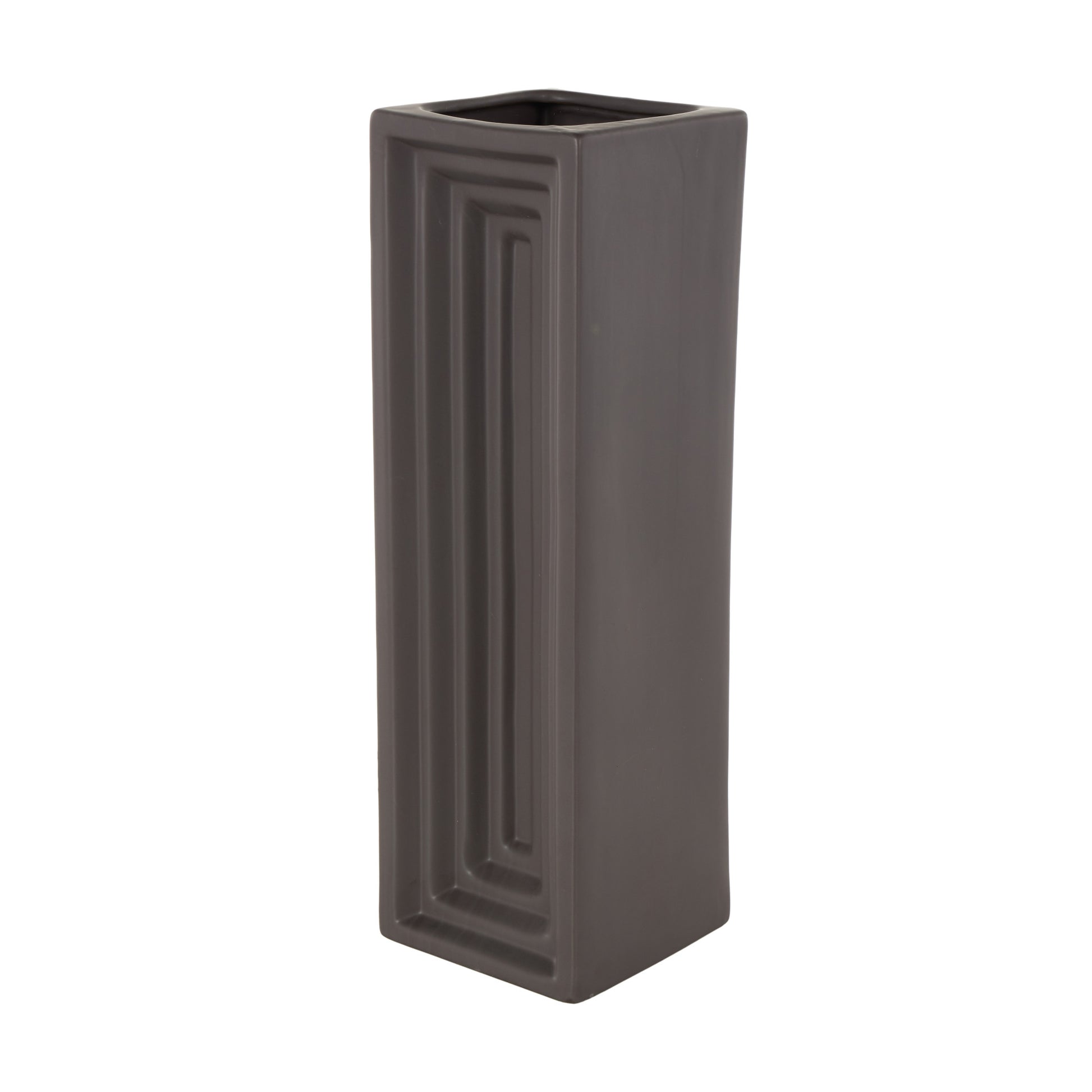 Geometric Black Ceramic Concaved Rectangular Decorative Vase