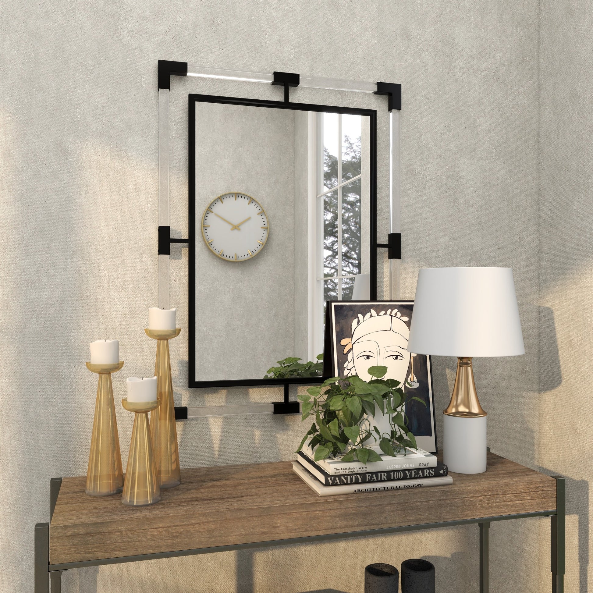 Metal Double Framed Room Wall Mirror with Acrylic Frame