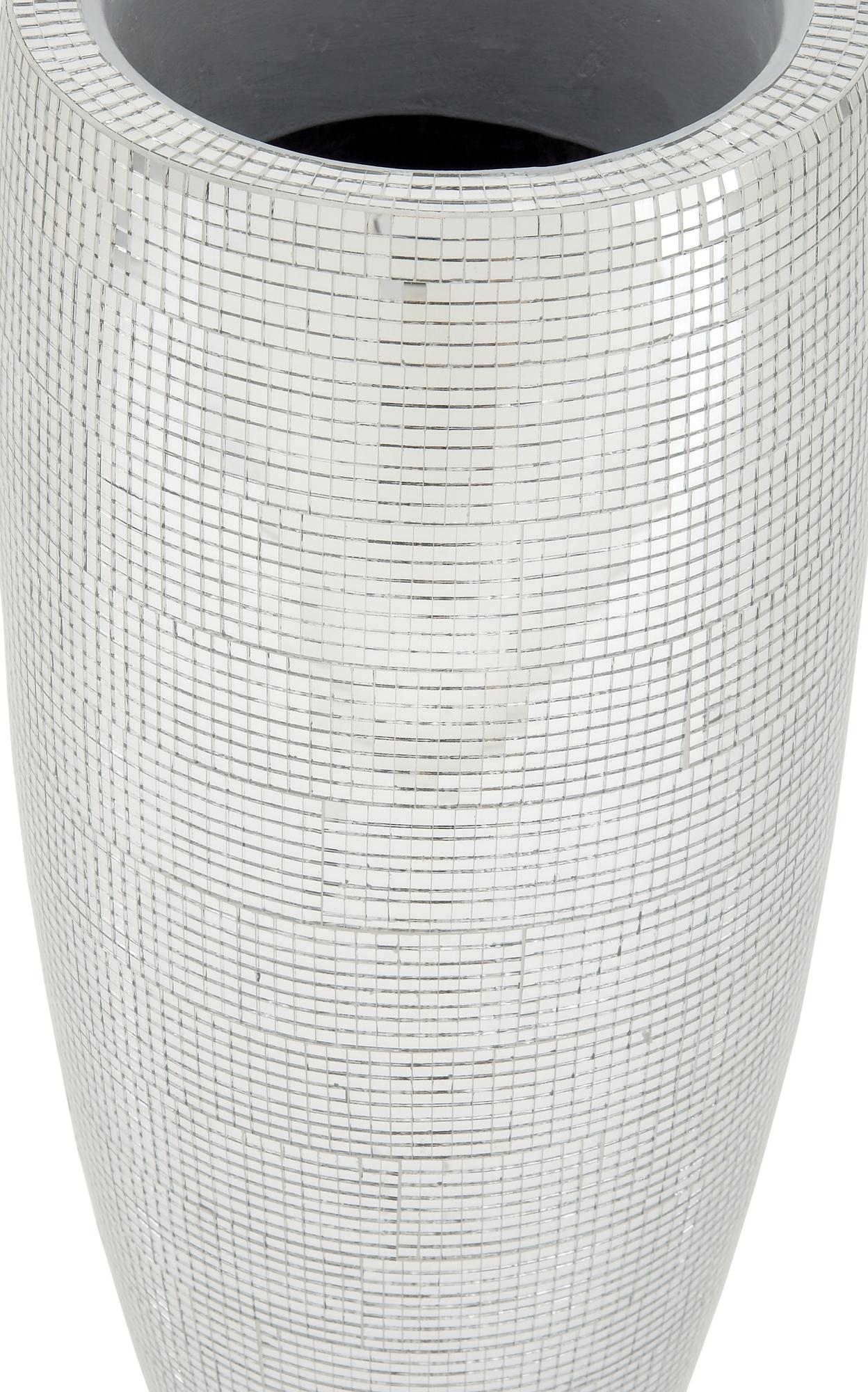 Silver Polystone Tall Champagne Flute Shape Decorative Vase with Mosaic Mirror Inlay