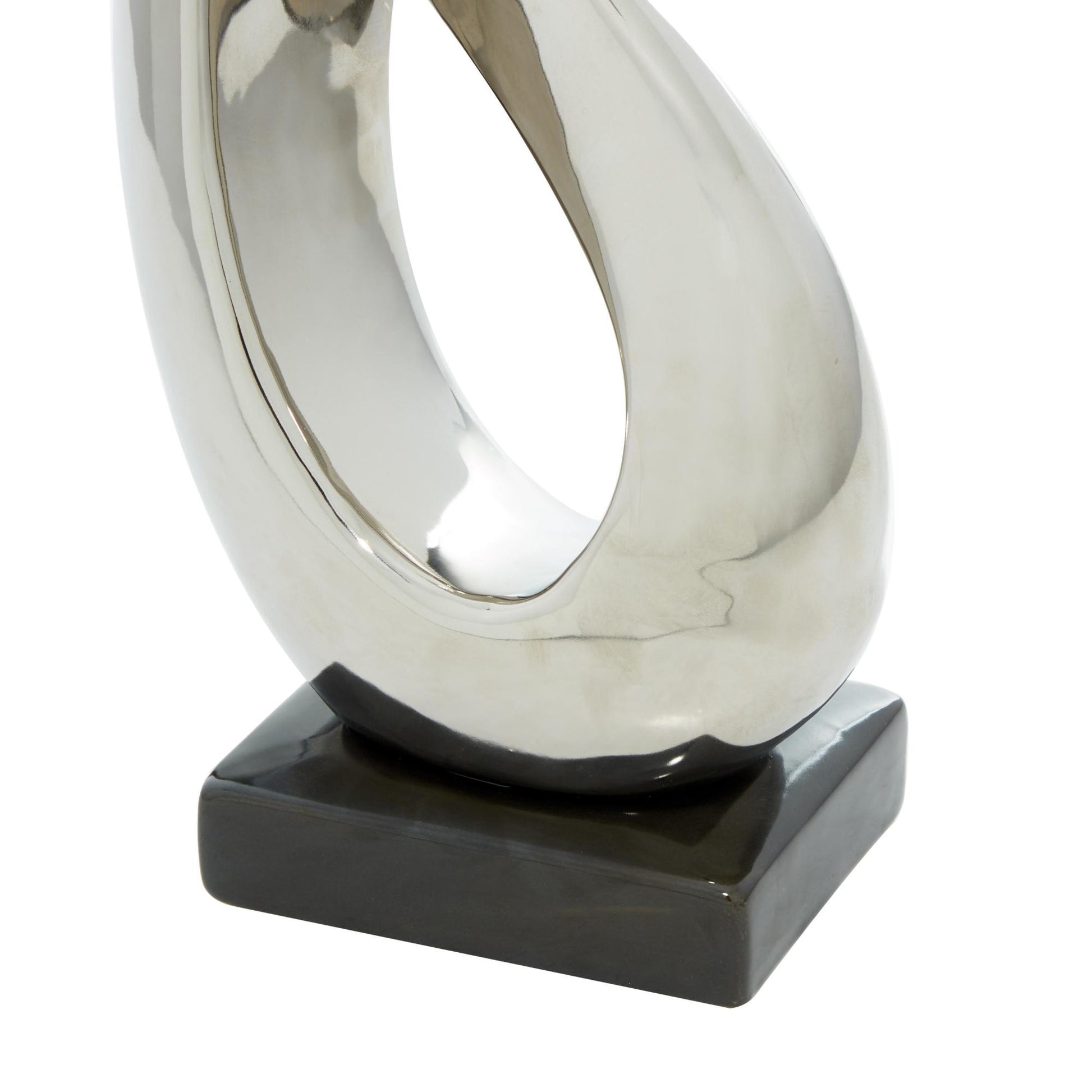 Abstract Silver Porcelain Ceramic Decorative Sculpture with Black Base