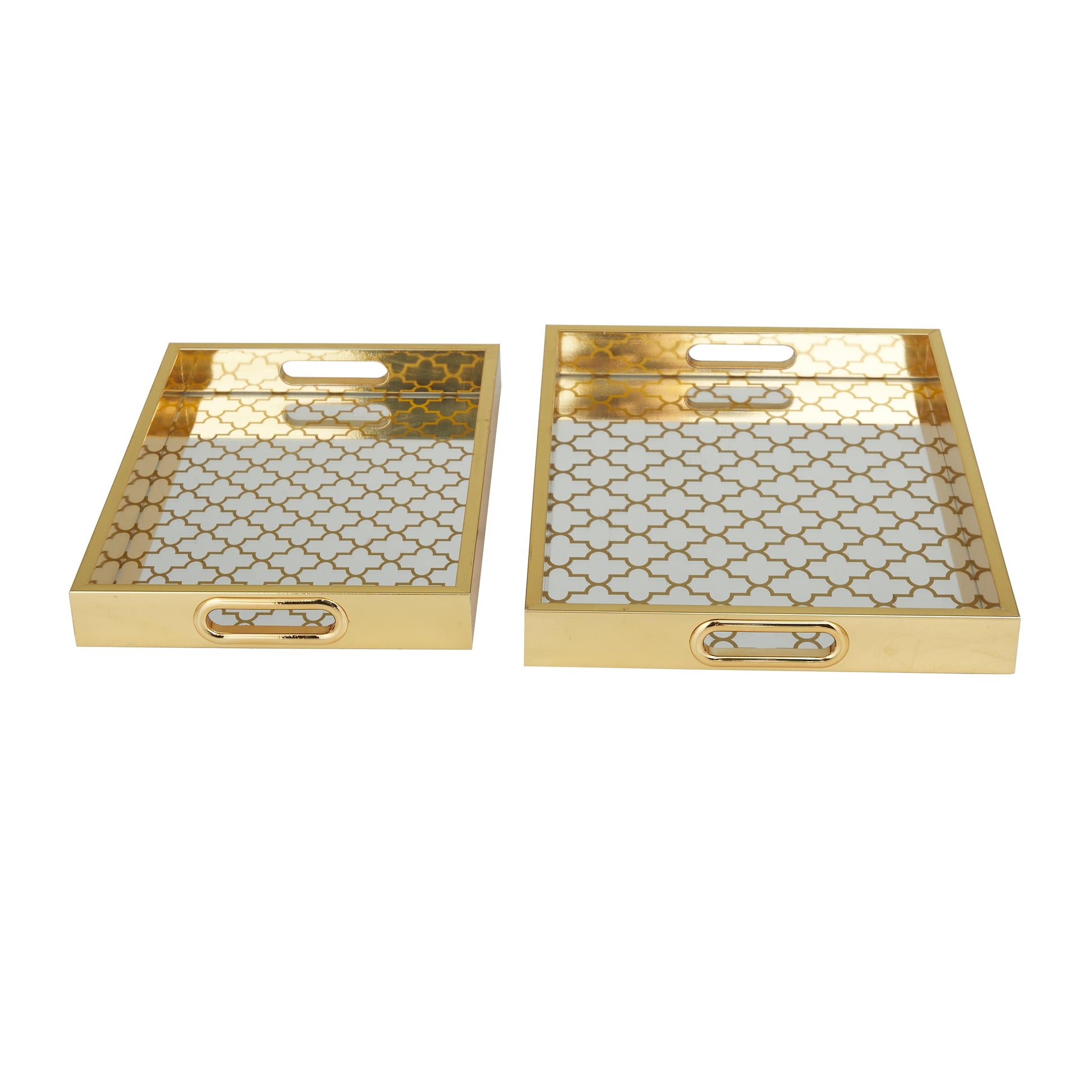 Set of 2 Geometric Plastic Mirrored Living Room Decor Tray