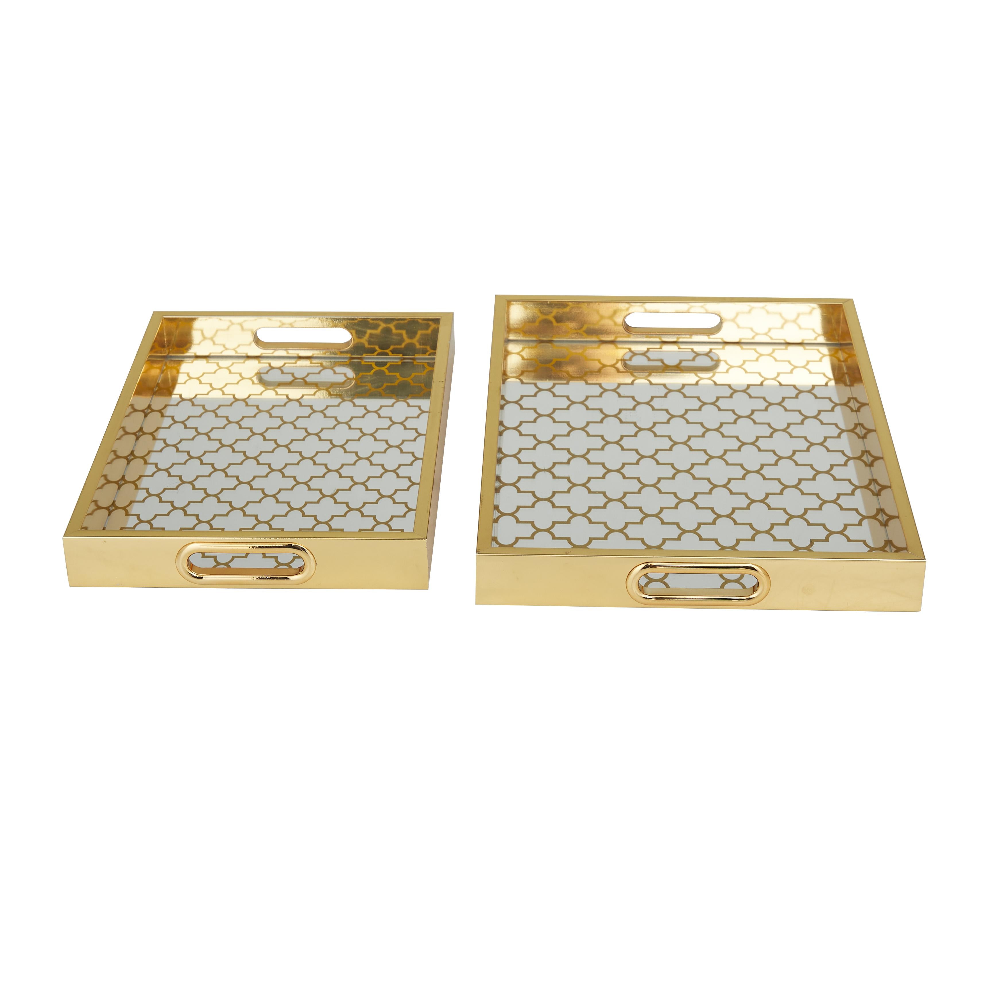 Set of 2 Geometric Plastic Mirrored Living Room Decor Tray