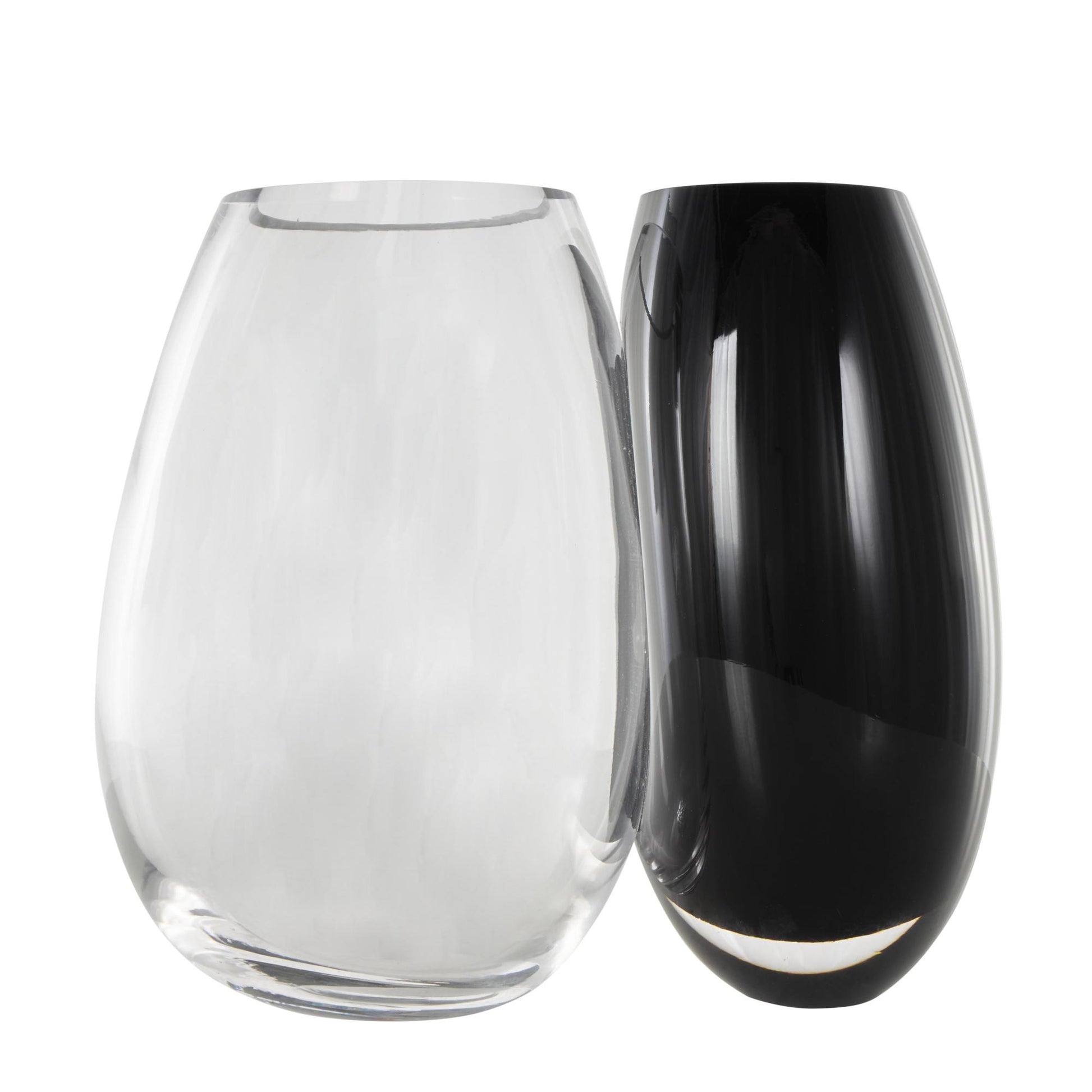 Abstract Black Recycled Glass Handmade Rounded 2 Opening 2 Opening Decorative Vase with Clear Glass Accent