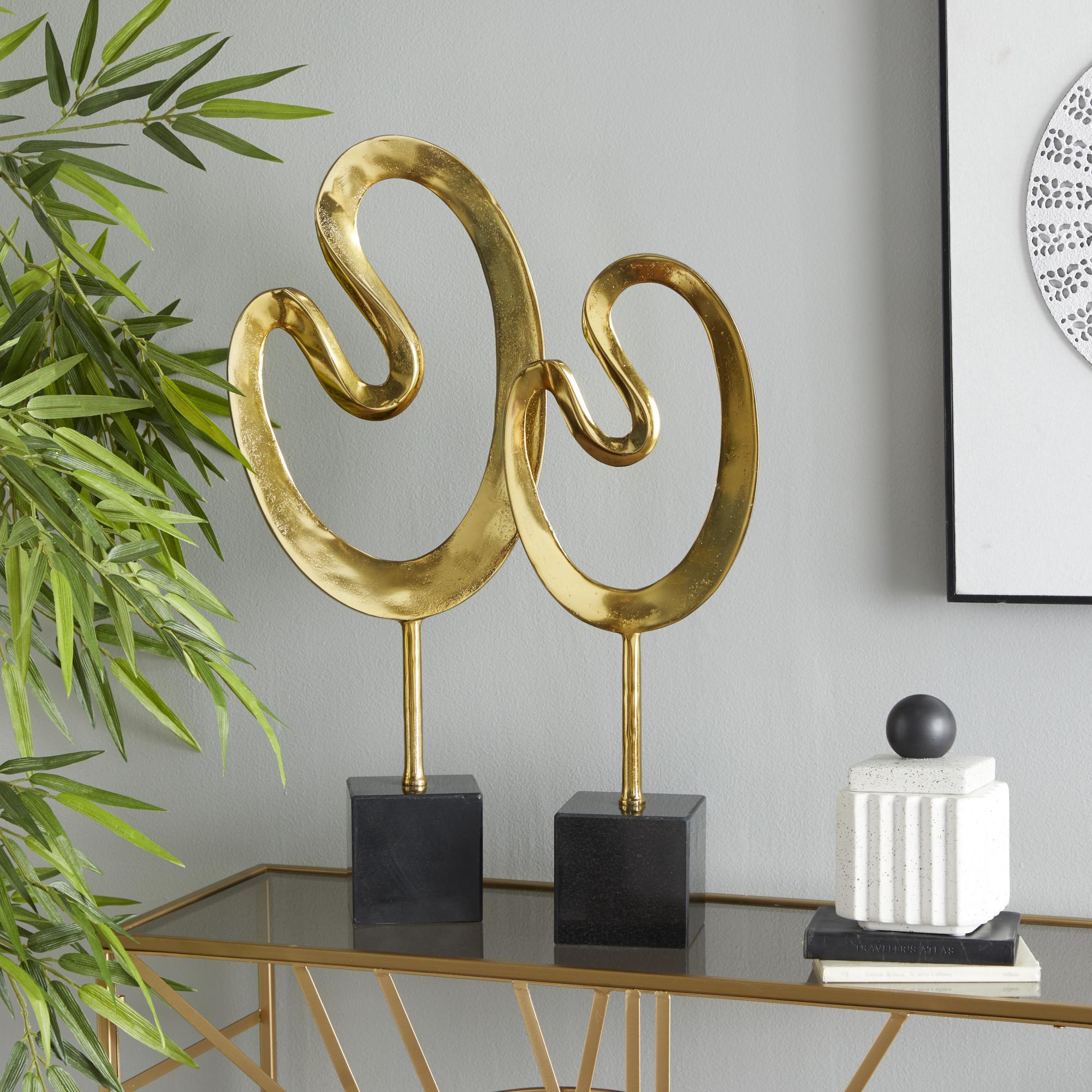CosmoLiving by Cosmopolitan Set of 2 Abstract Marble Decorative Sculpture with Black Base