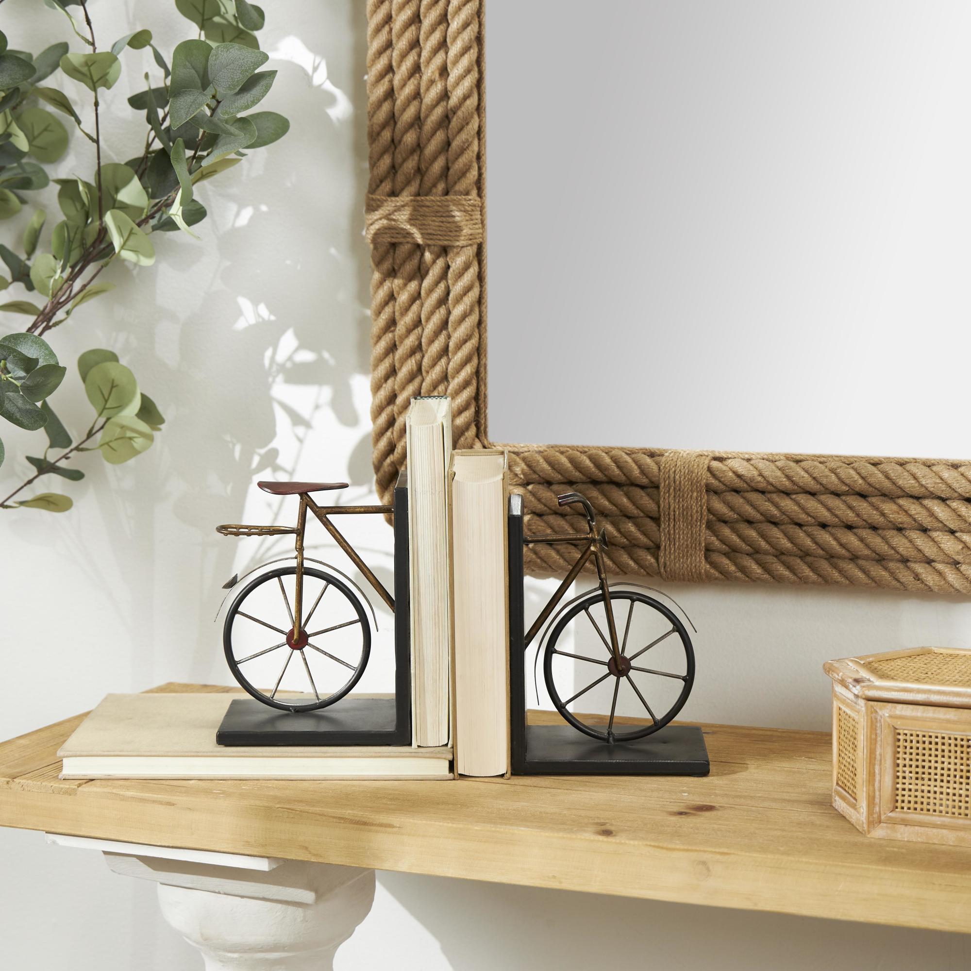 Set of 2 Bike Black Metal Weathered Decorative Bookends