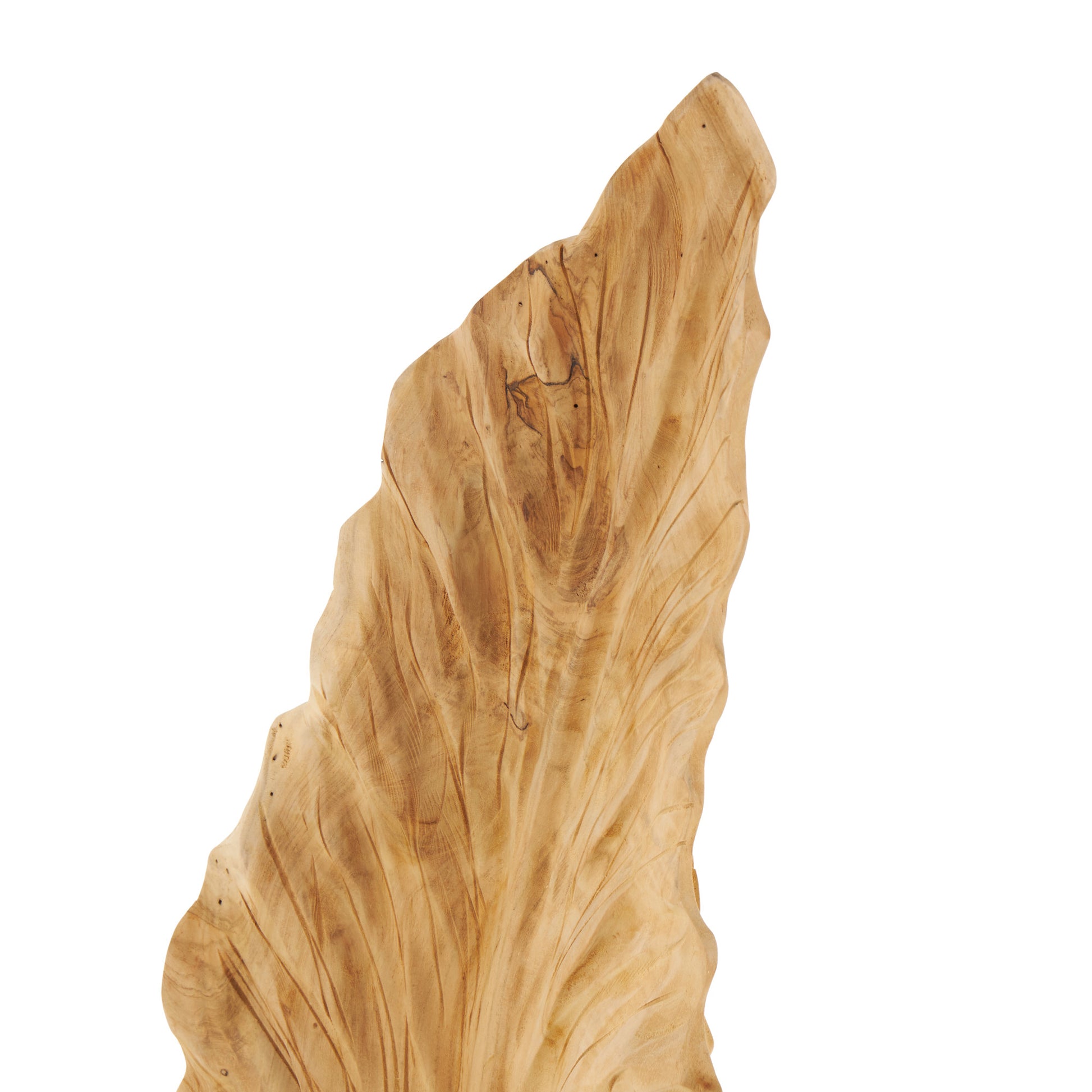 Leaf Brown Teak Wood Live Edge Floor Decorative Sculpture with Tree Stump Base