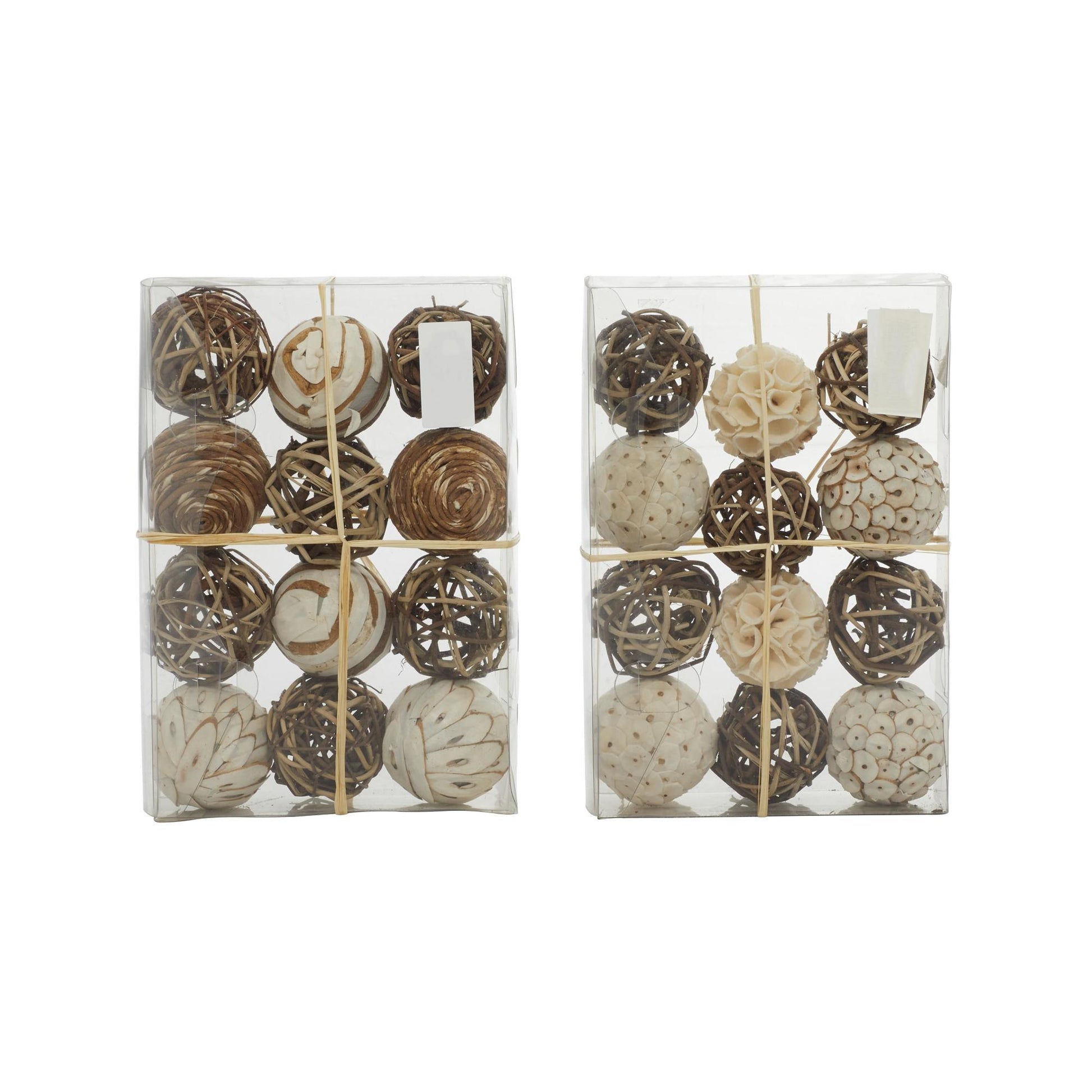Set of 2 Brown Dried Plant Handmade Decorative Orbs & Vase Filler with Varying Designs