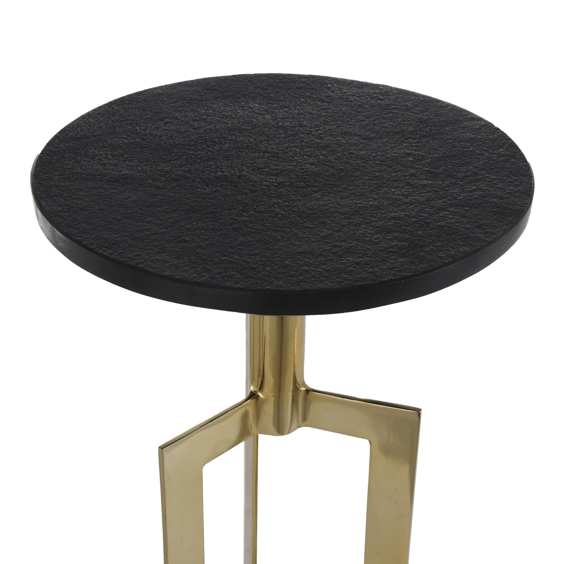 Set of 3 Geometric Aluminum Metal Side End Accent Table with Black Marble Tabletops Set of 3 24", 23", 21"H