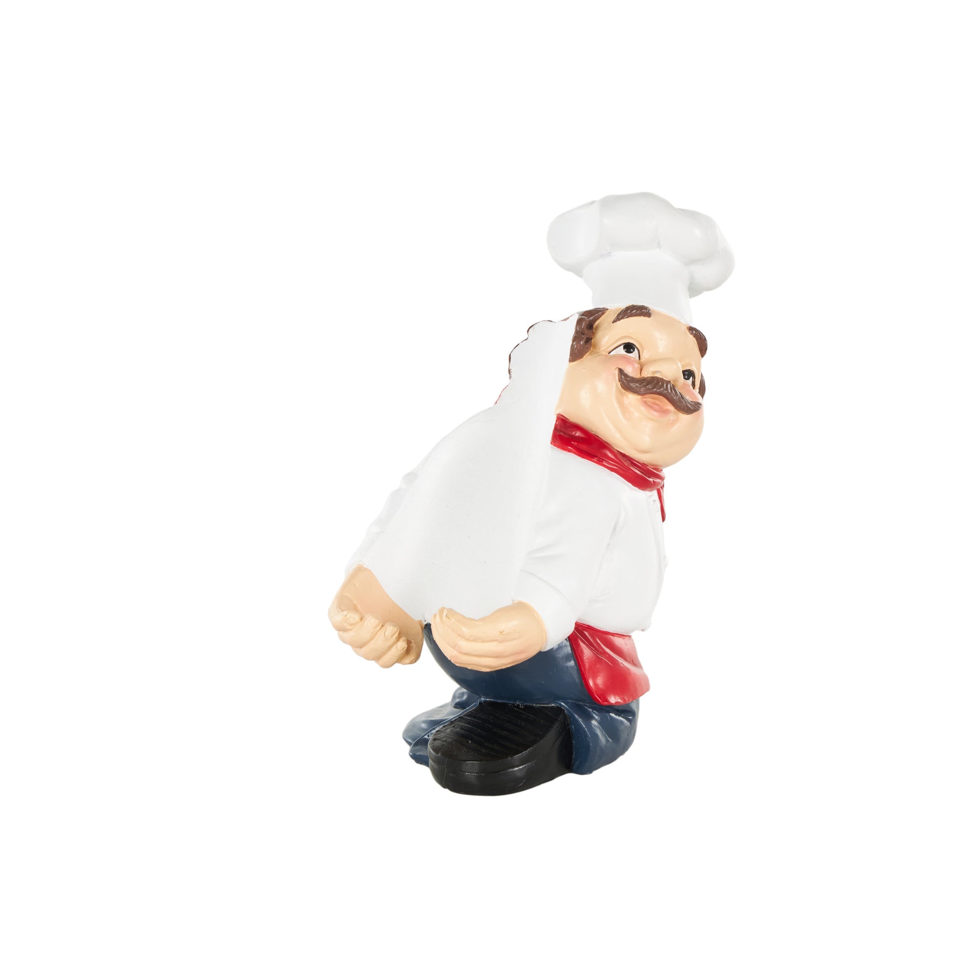 Chef White Polystone Kitchen Decorative Figurine Single Bottle Kitchen Wine Holder with Red Accents