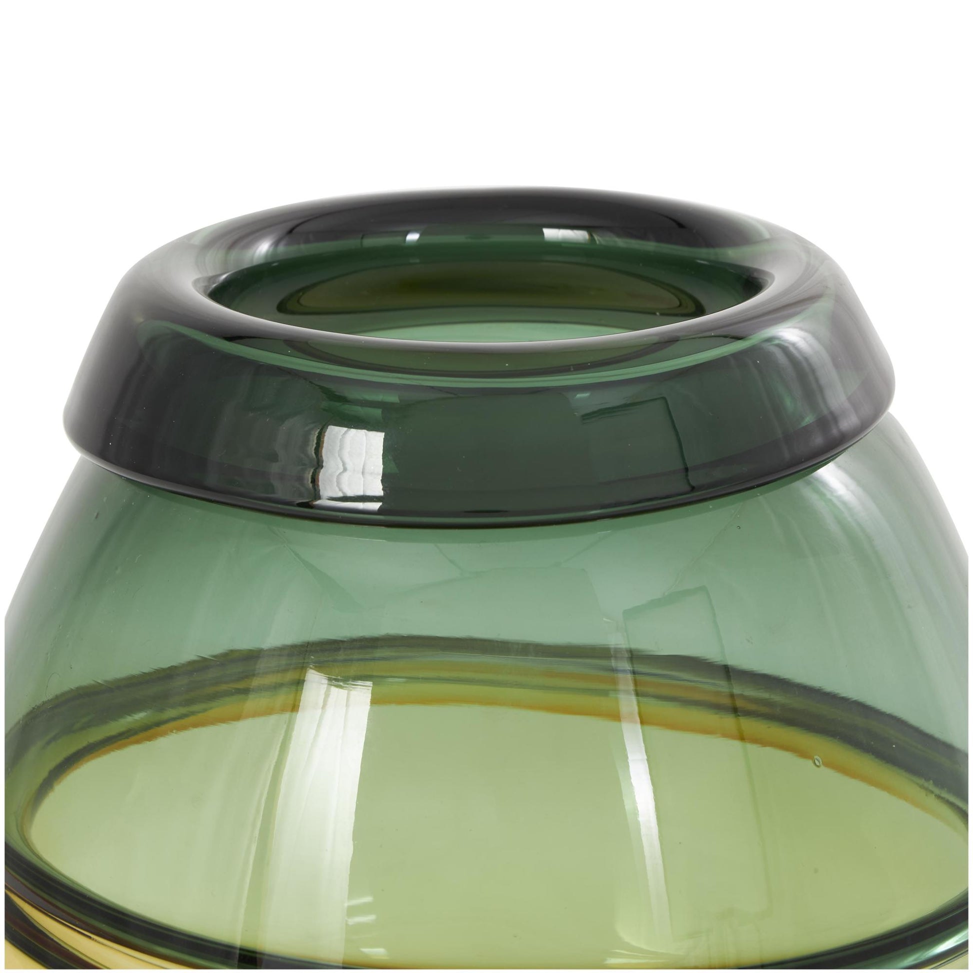 Green Glass Handmade Ombre Decorative Vase with Yellow Base