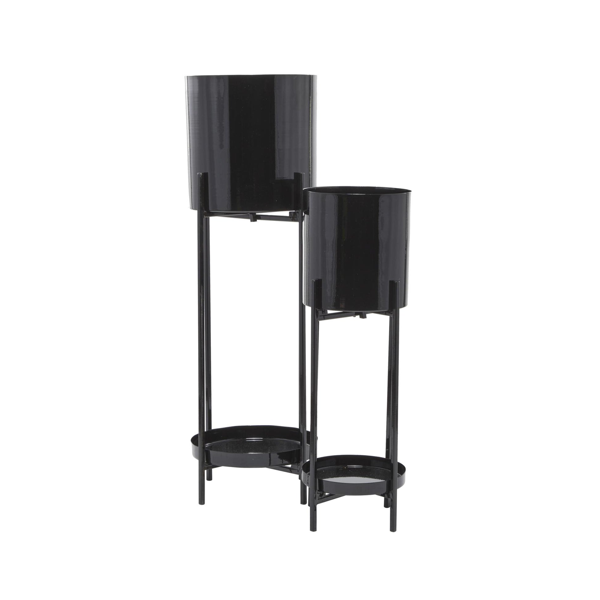 Set of 2 Metal Indoor Outdoor Planter with Lower Shelf and Removable Stand