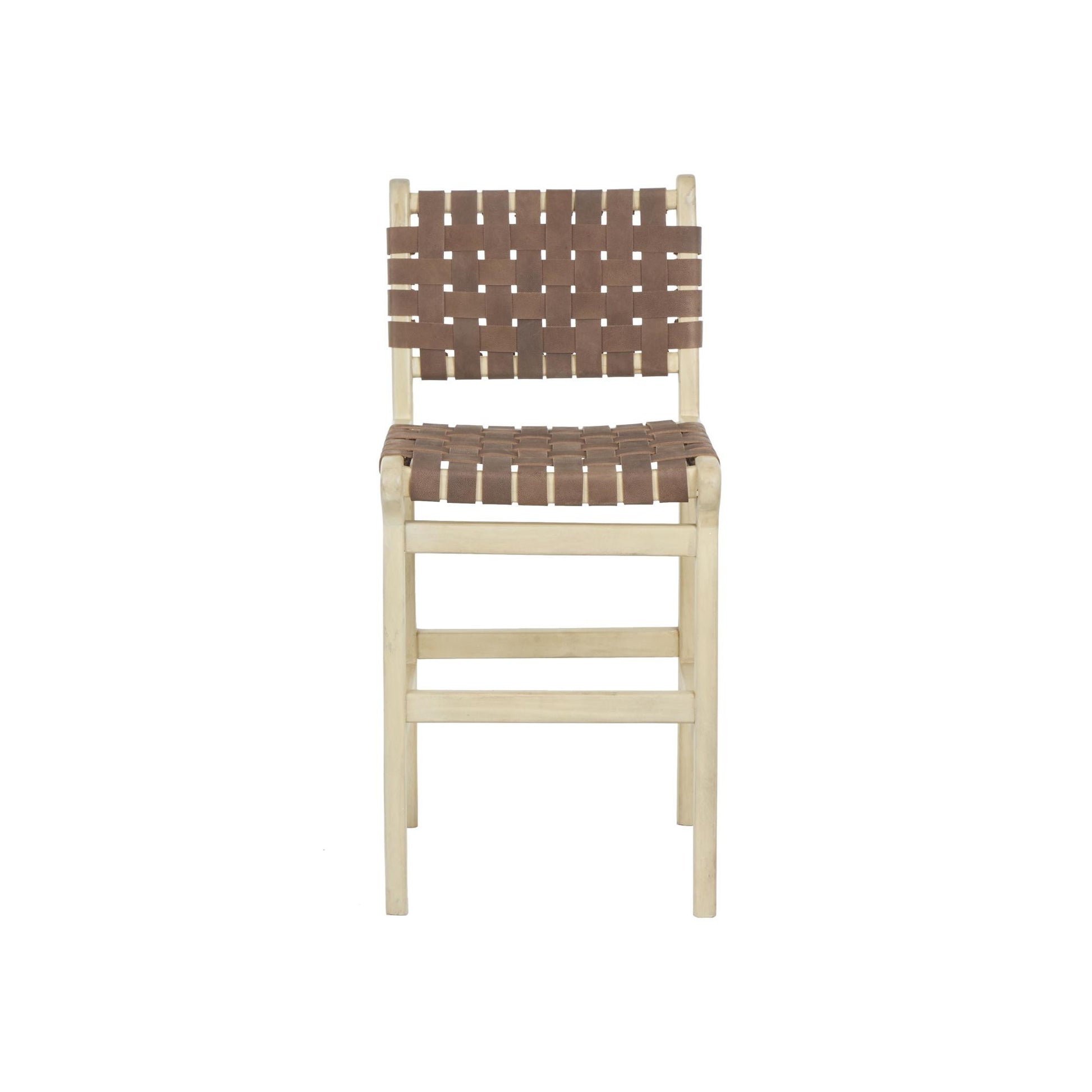 Mango Wood Handmade Woven Kitchen Bar Stool with with Backrest and Footrest