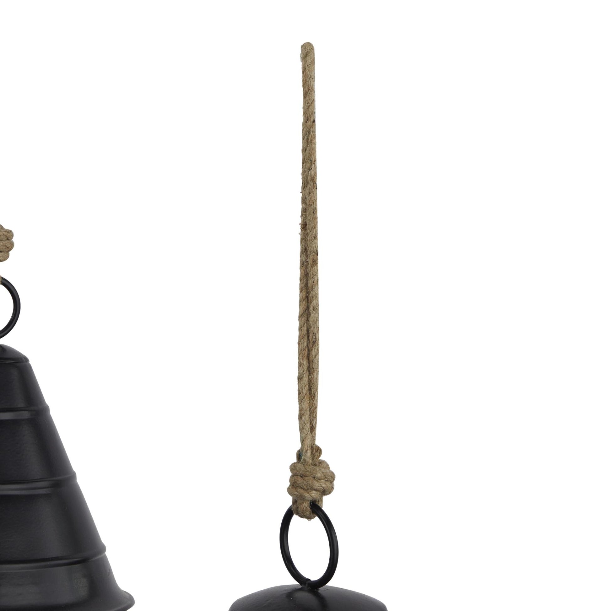 Set of 3 Metal Tibetan Inspired Indoor Outdoor Decorative Cow Bells with Jute Hanging Rope