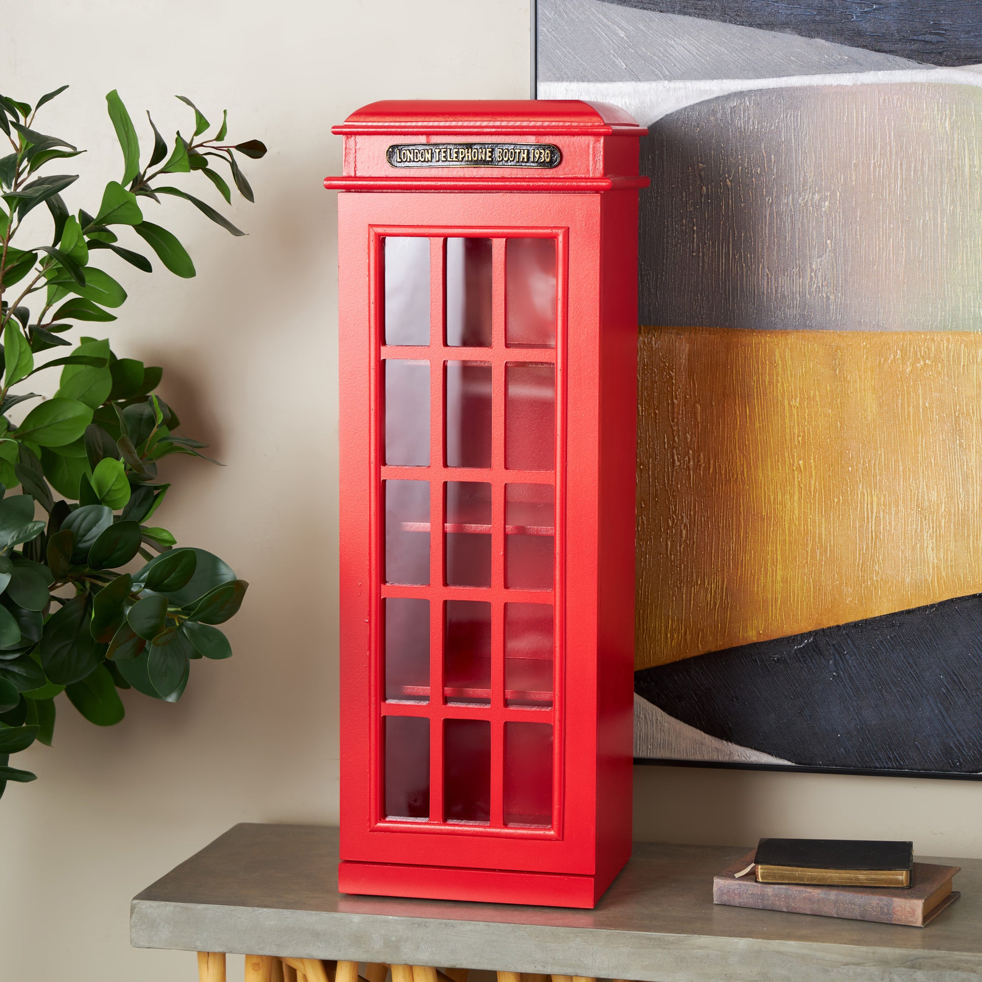 Telephone Red Wooden Vintage London Booth 3 Shelf Room Storage Unit