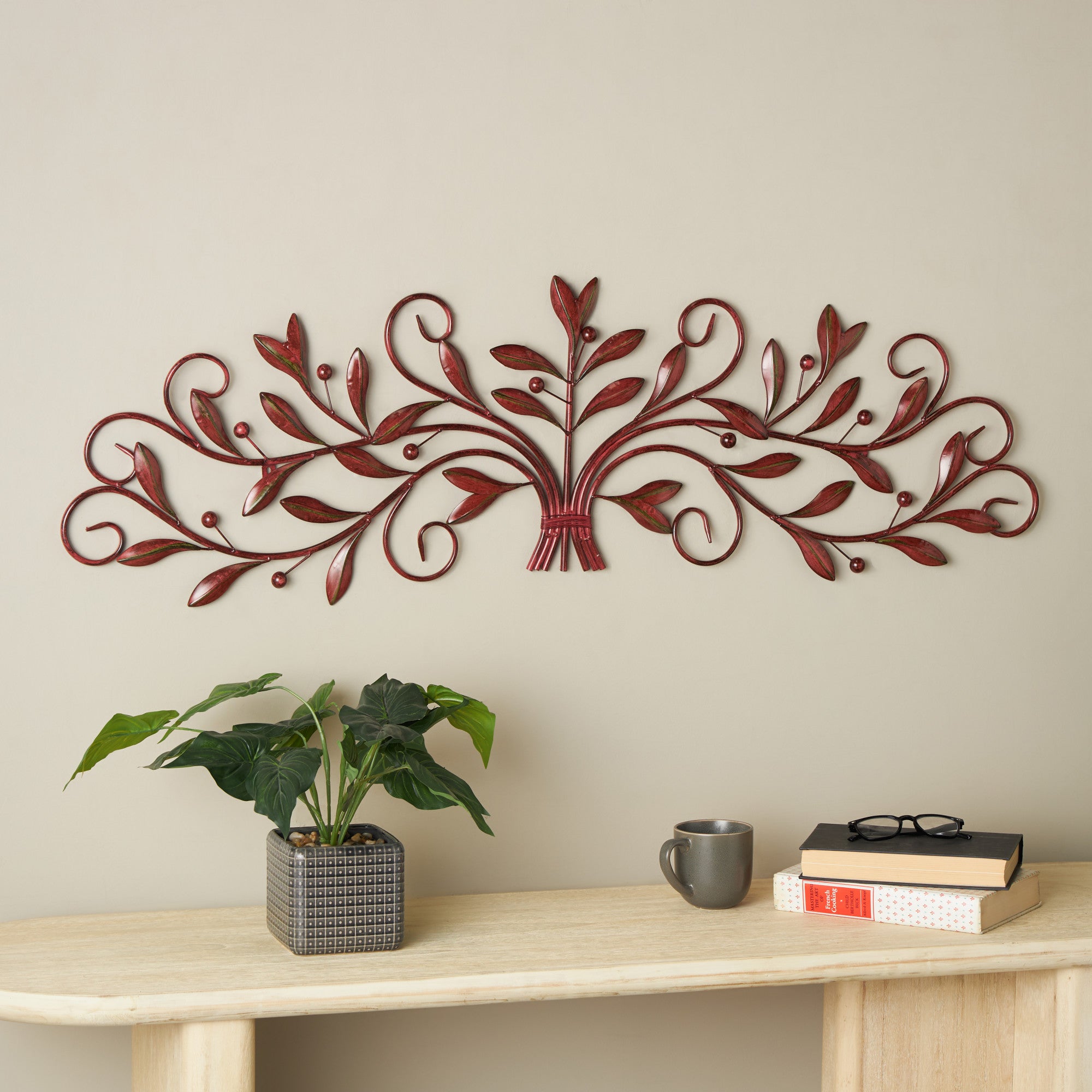 Leaf Metal Home Wall Decor with Beaded Accents 51" x 2" x 15"