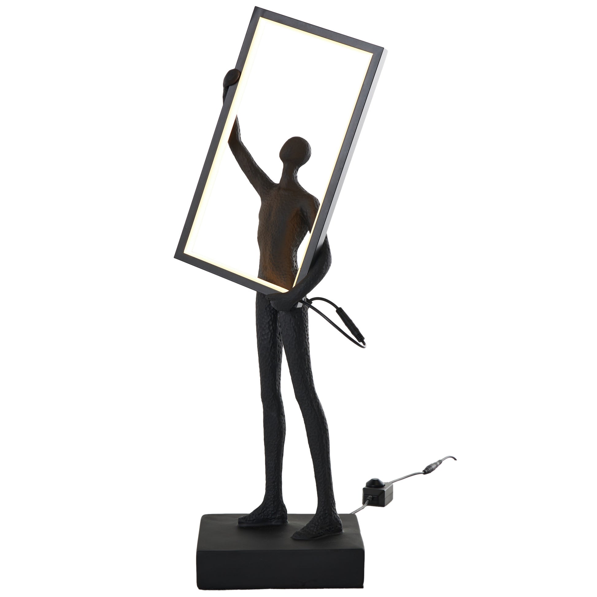 People Black Resin Concaved Room Table Lamp with Rectangular Frame and Copper Shadings