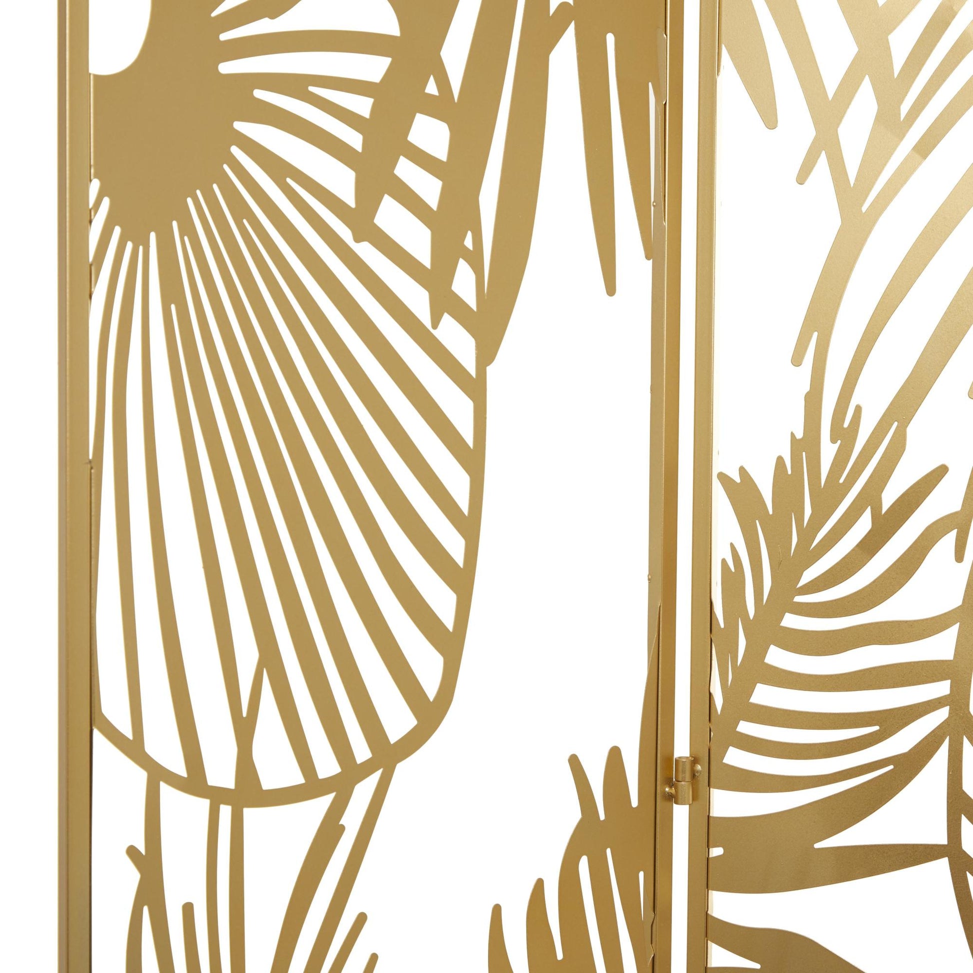 Leaf Gold Metal Foldable Partition Cutout Palm Leaf 3 Panel Partition Room Divider Screen