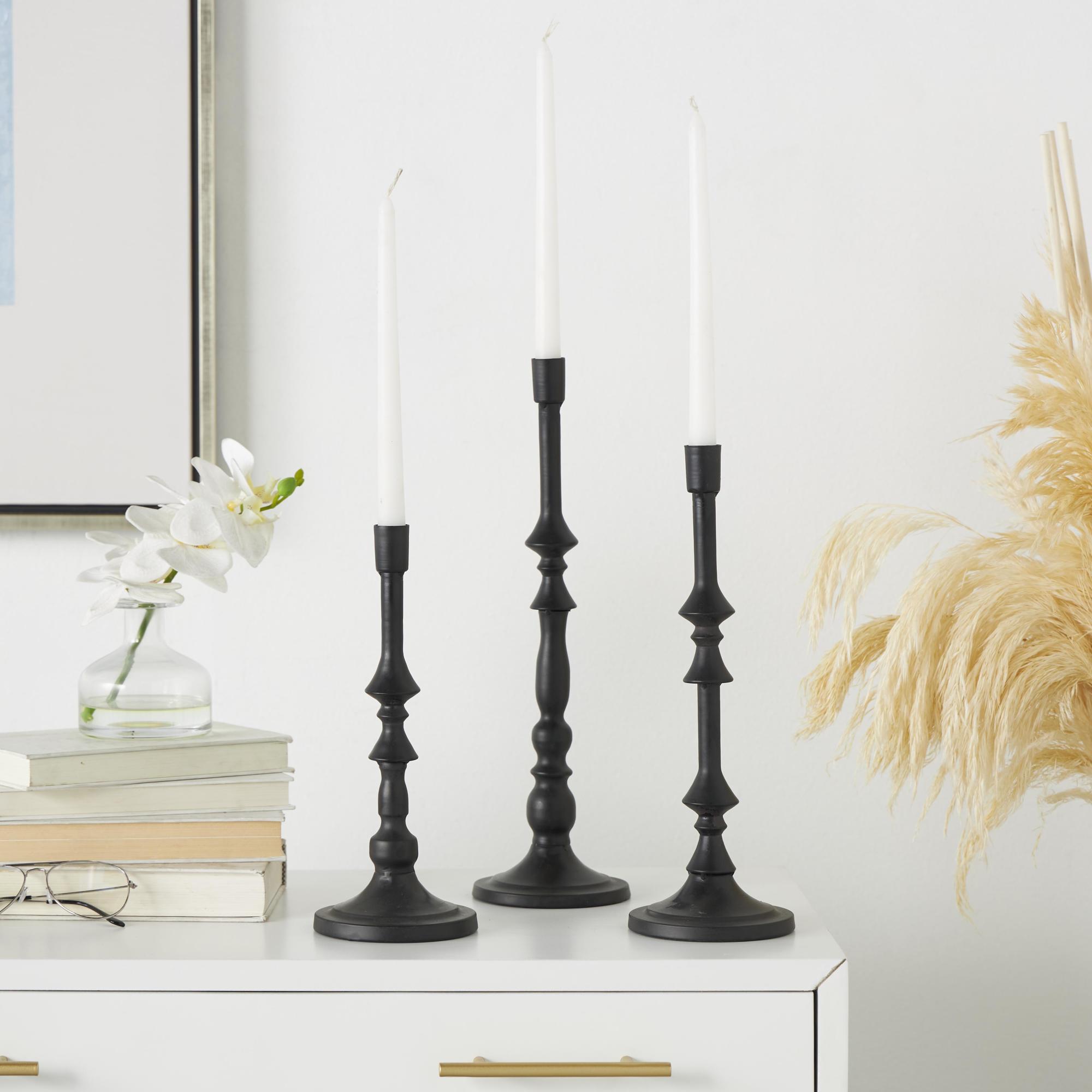 Black Metal Turned Style Decorative Candle Holder with Tapered Bases
