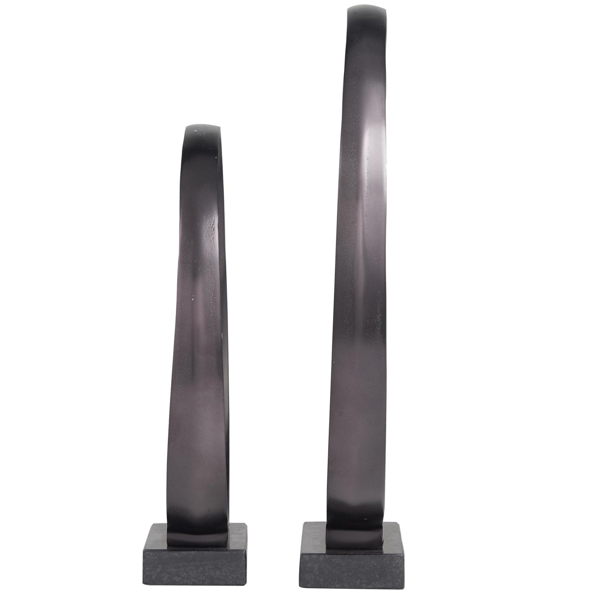Set of 2 Geometric Aluminum Metal Decorative Sculpture with Marble Base