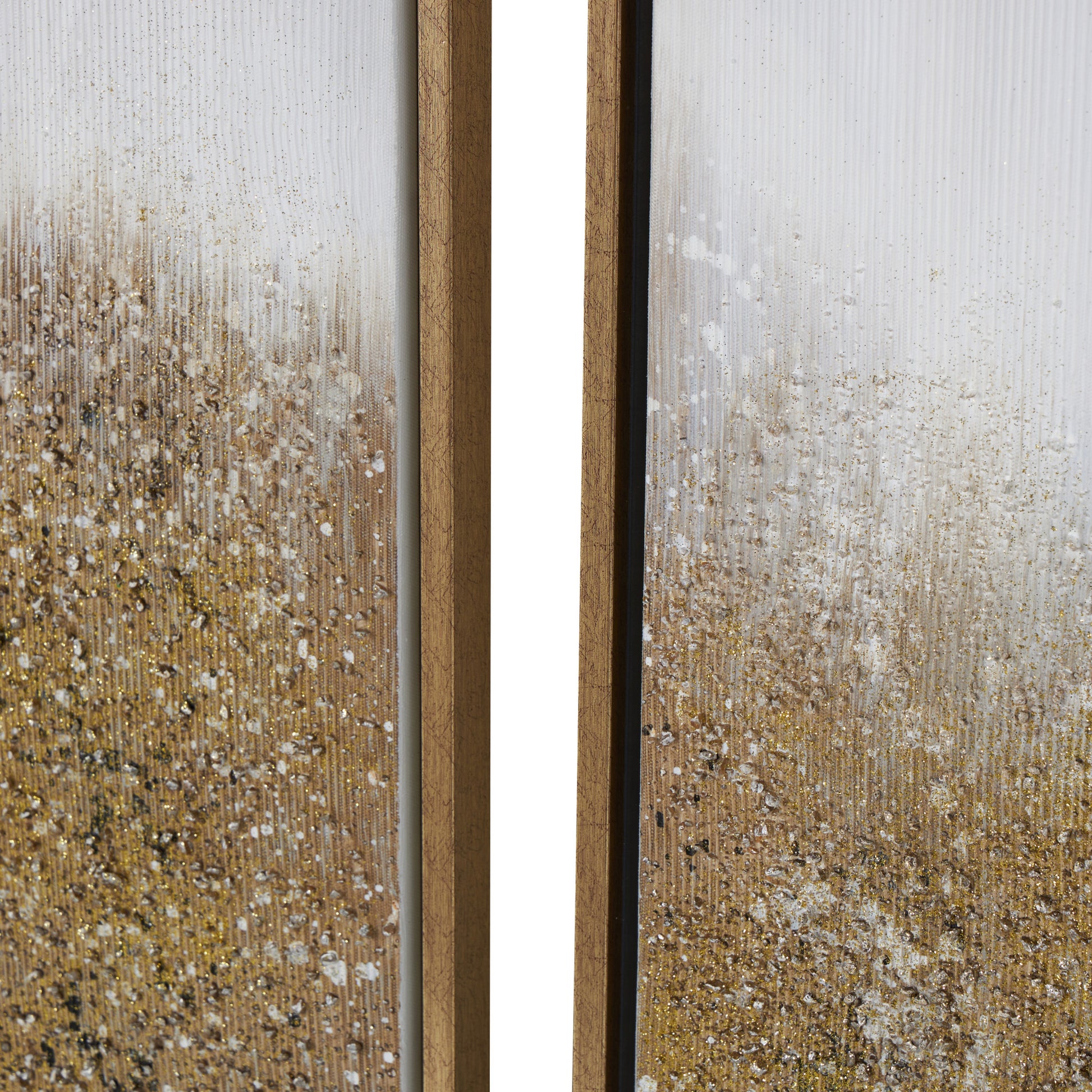 CosmoLiving by Cosmopolitan Set of 2 Abstract Gold Canvas Textured Splatter Living Room Framed Wall Art with Glitter Flakes