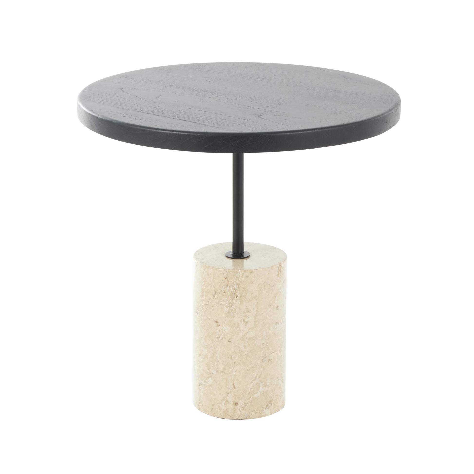 Geometric Black Wood Side End Accent Table with Ivory Marble Base
