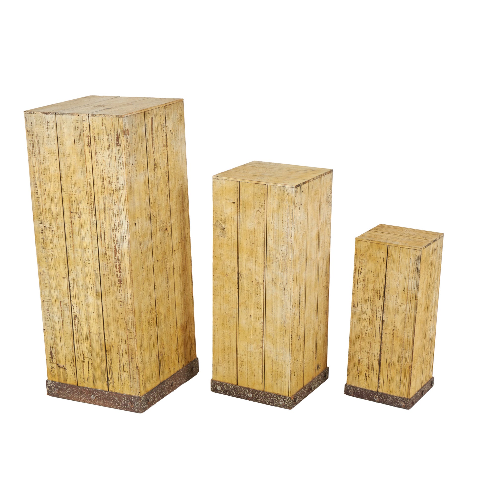 Set of 3 Brown Wood Side End Pedestal Table