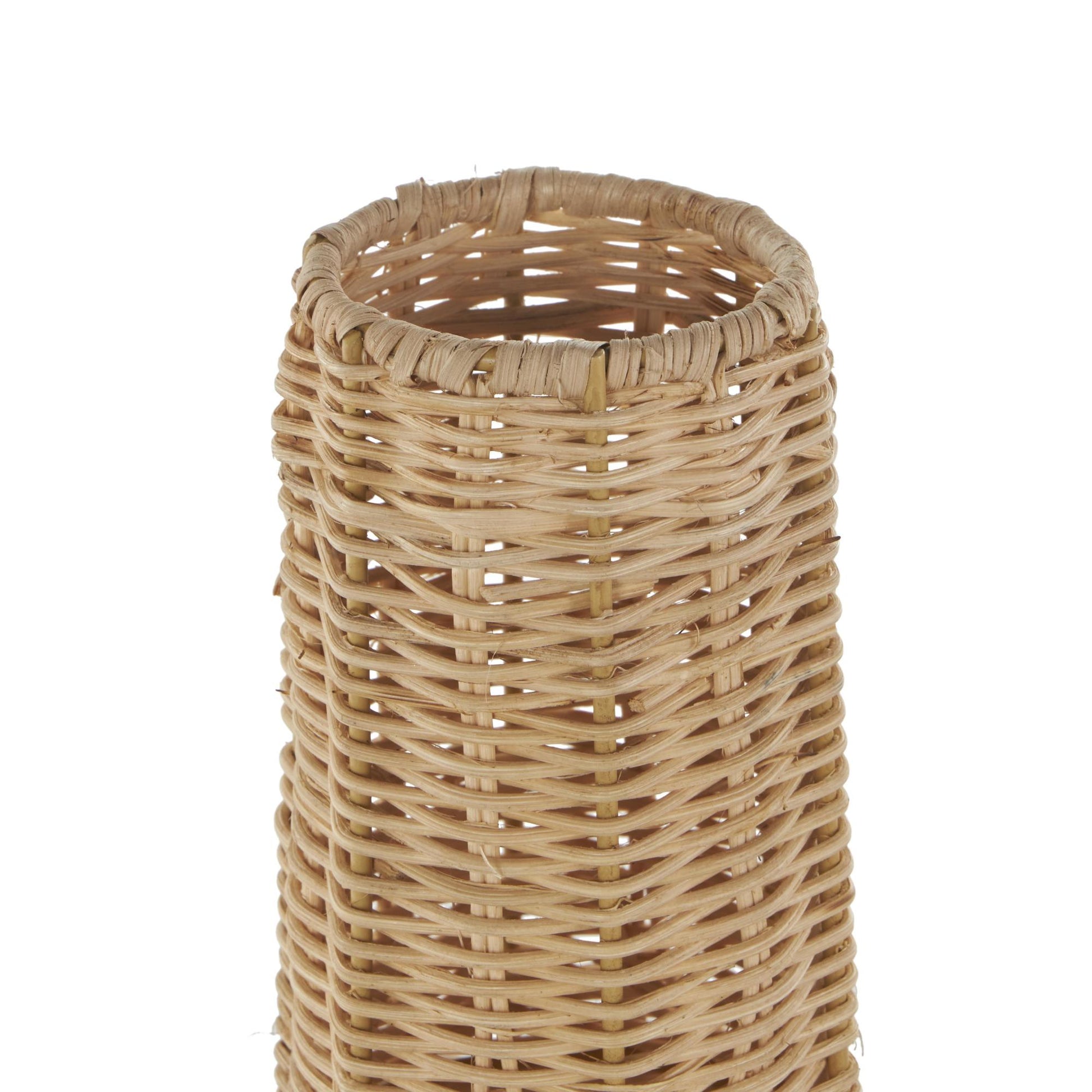 Brown Rattan Handmade Woven Fluted Hourglass Decorative Vase