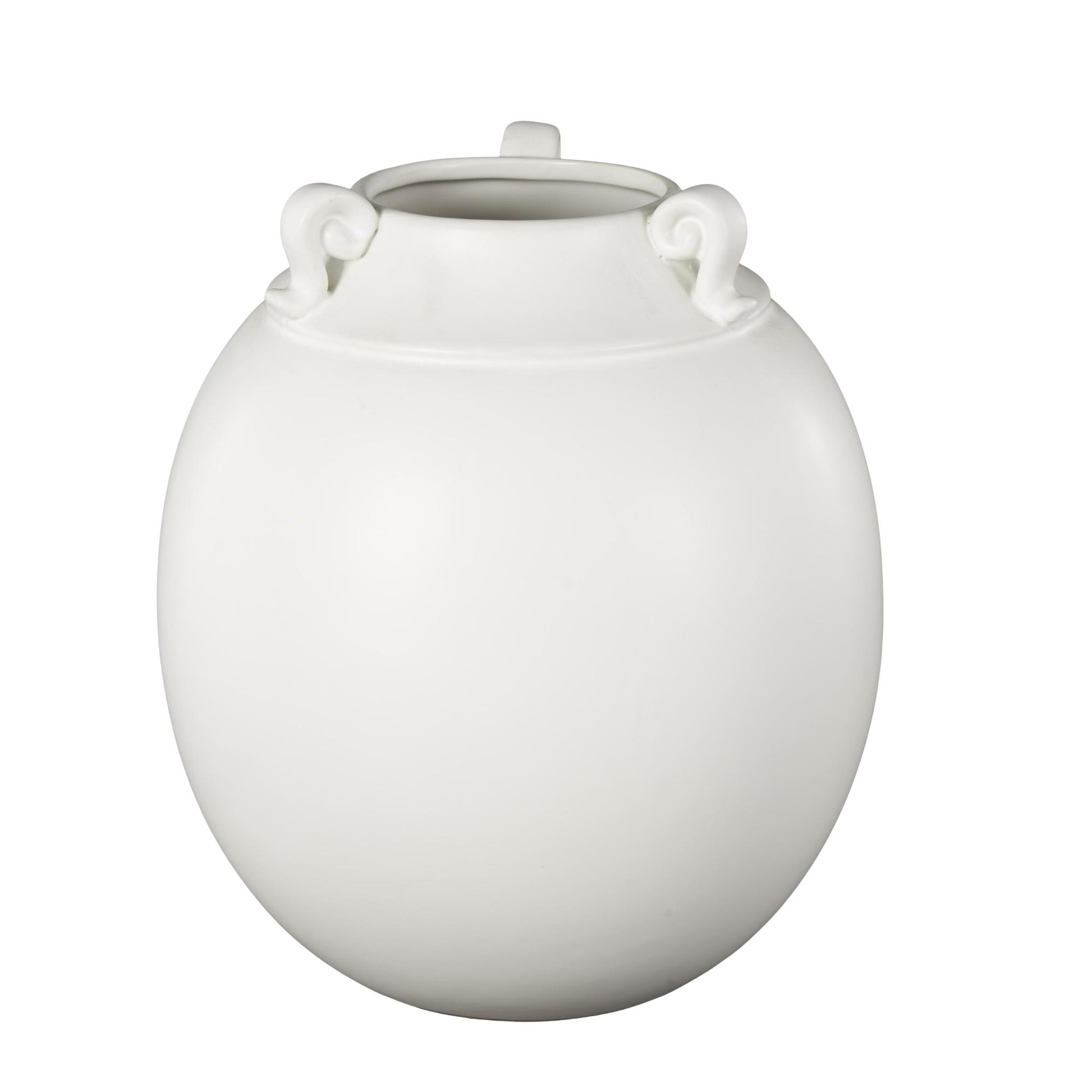 Scroll White Ceramic Decorative Vase with Handles
