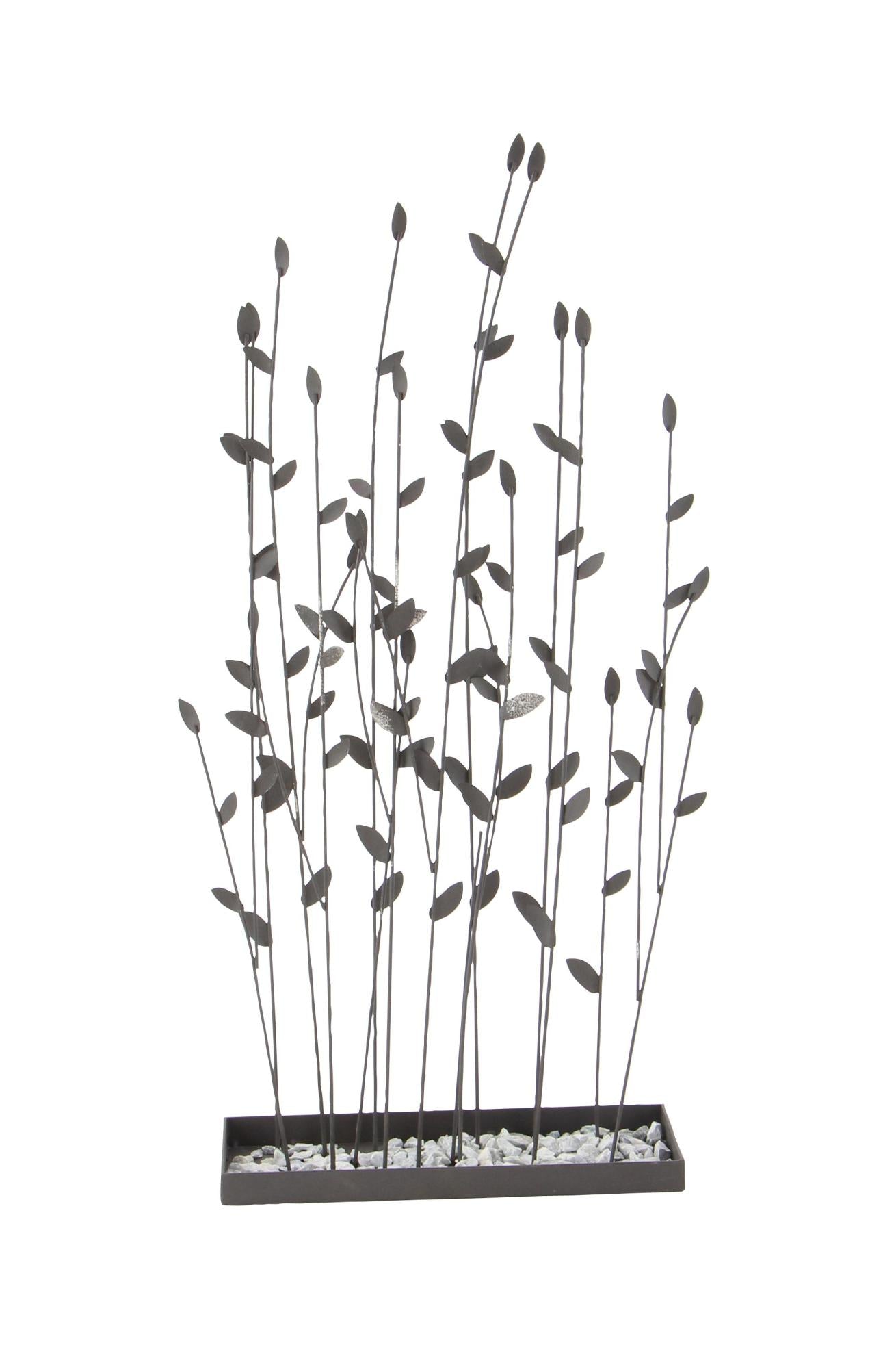 Floral Black Metal Decorative Sculpture with Loose Stones