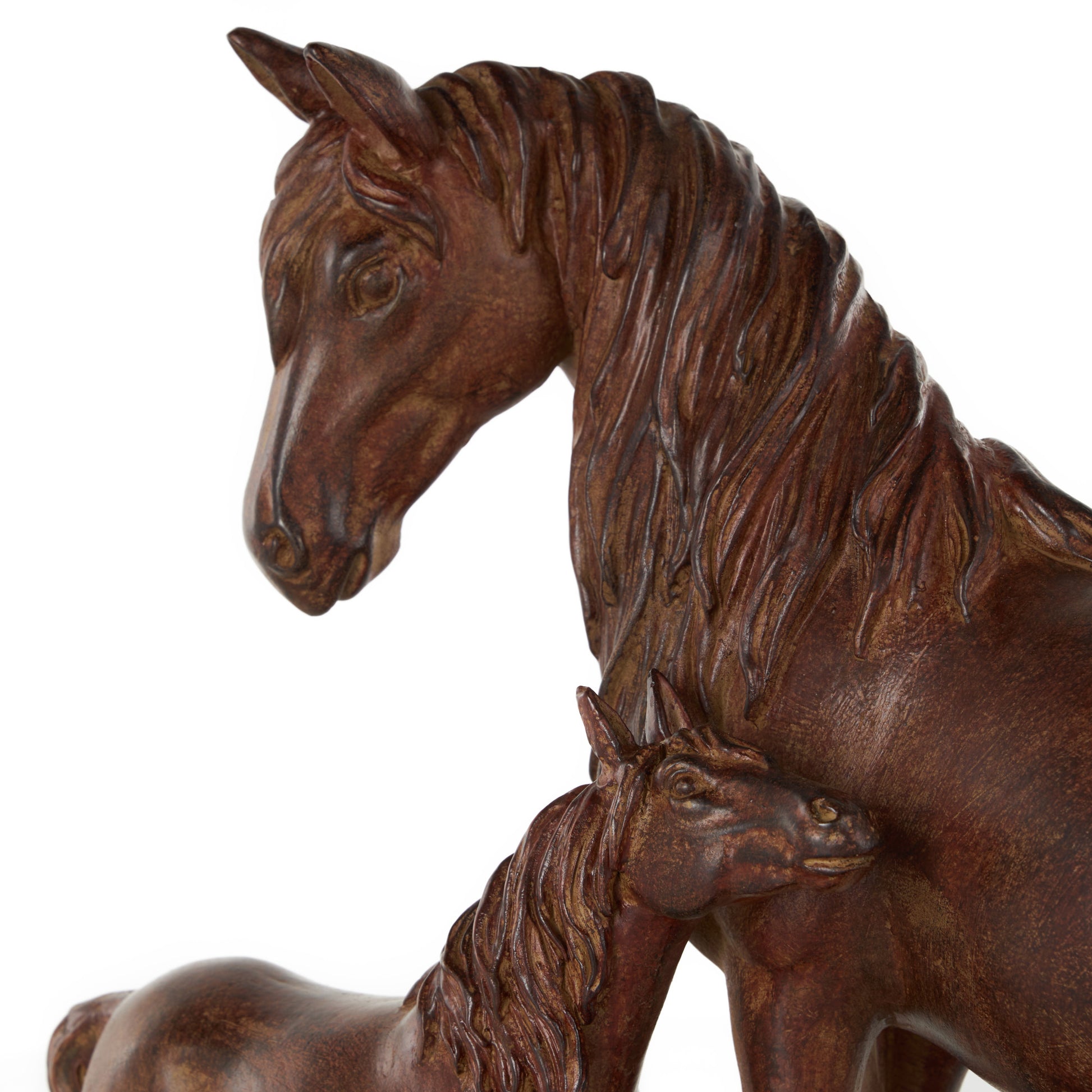 Horse Dark Brown Ceramic Mom and Baby Decorative Sculpture with Black Rectangle Base