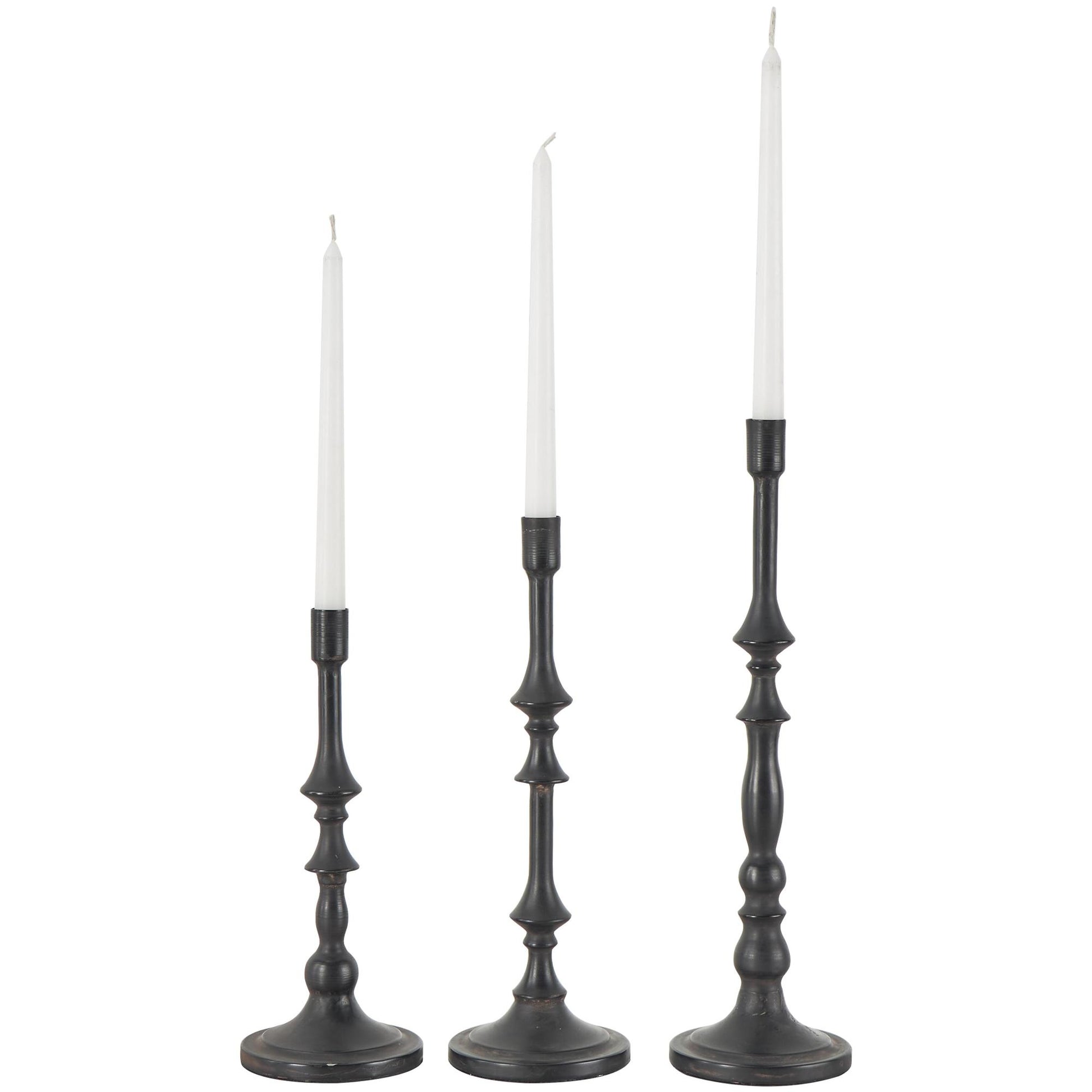 Black Metal Turned Style Decorative Candle Holder with Tapered Bases
