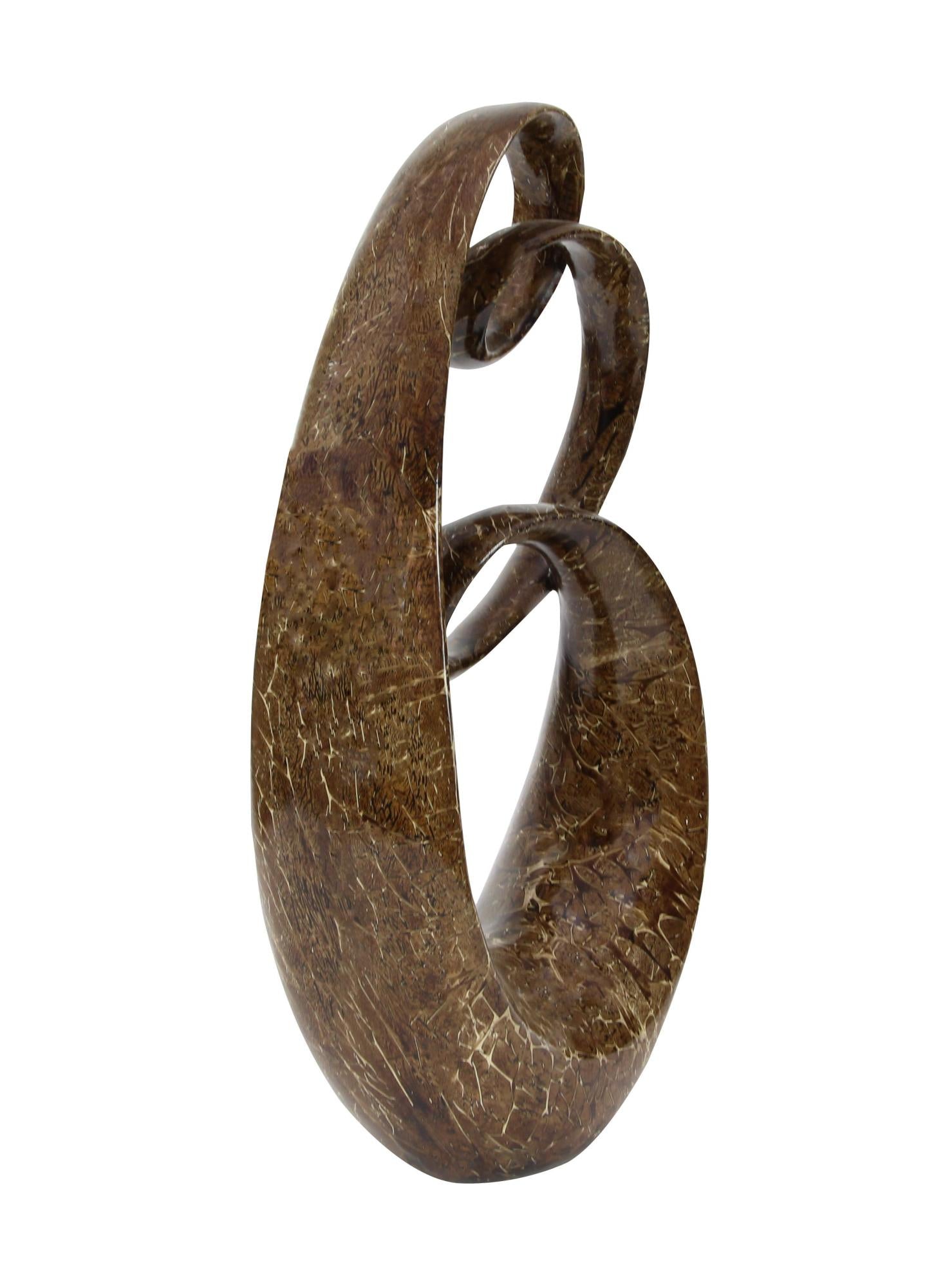 Abstract Brown Polystone Tall Textured Swirl Decorative Sculpture