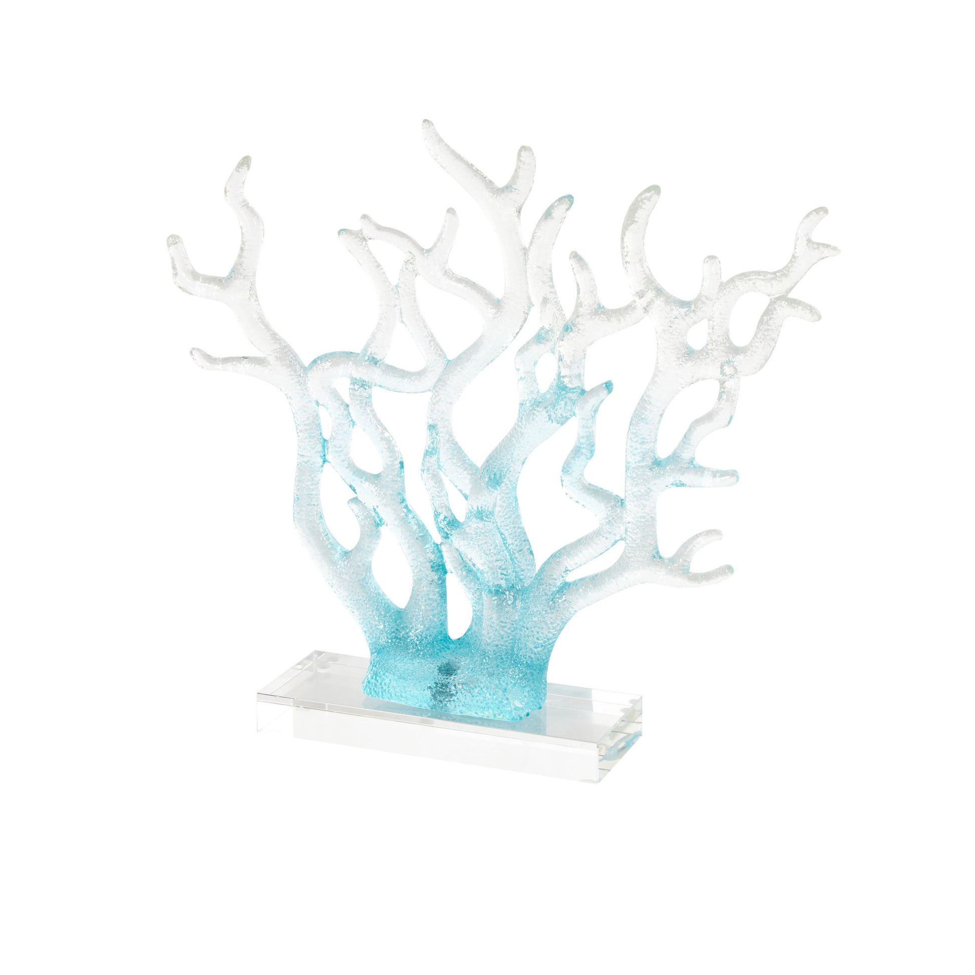 Coral Blue Glass Ombre Decorative Sculpture with Clear Rectangle Base