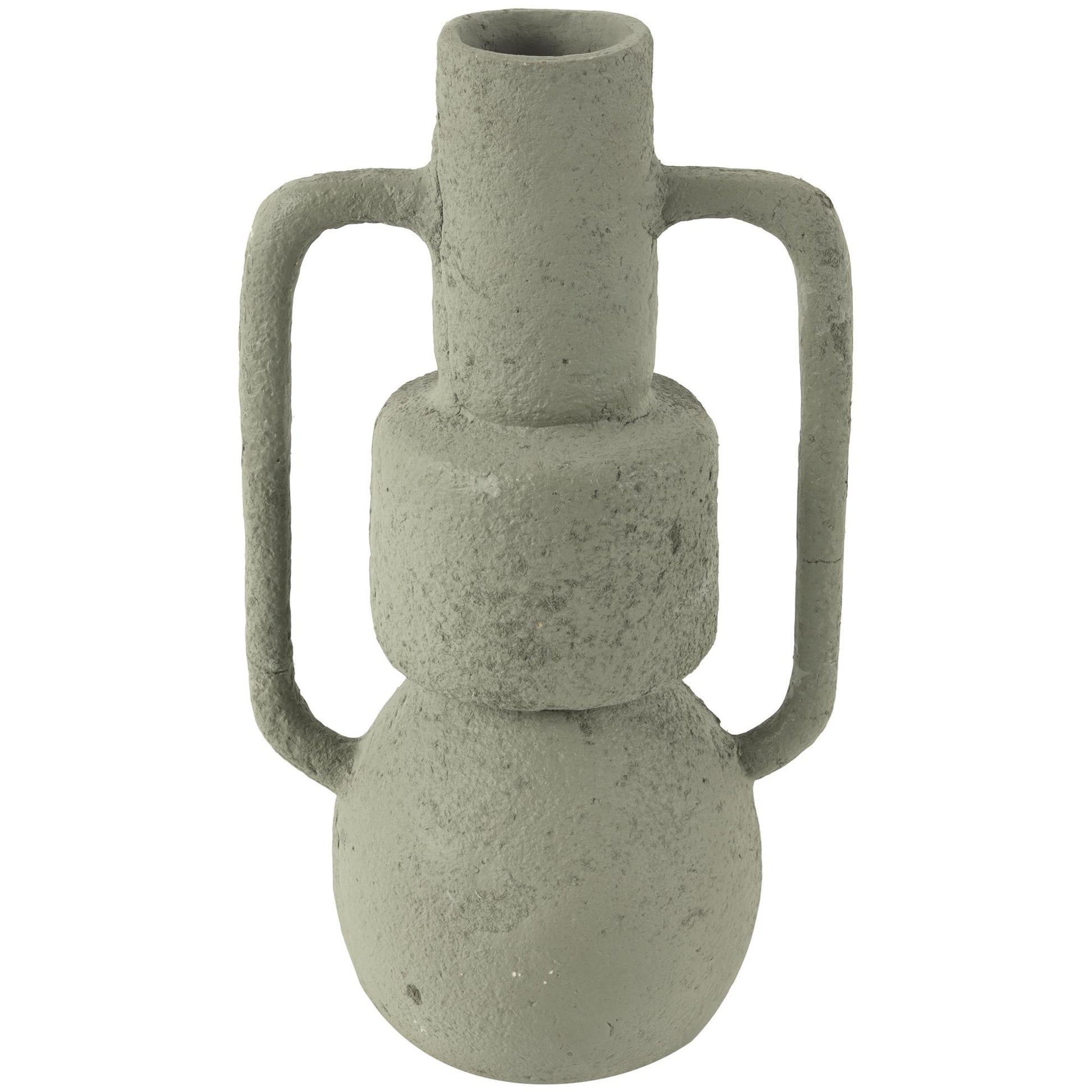 Abstract Light Gray Paper Mache Textured Decorative Vase with Squared Handles