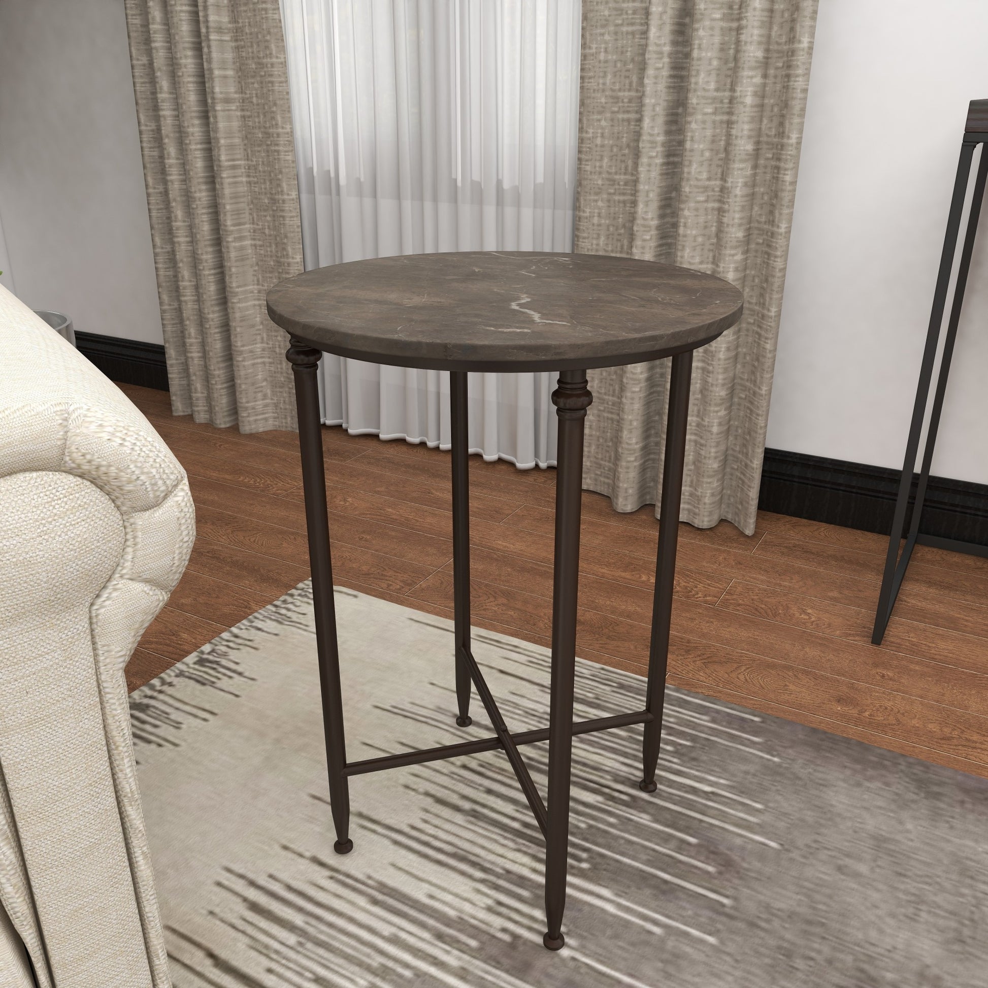 Brown Marble Side End Accent Table with Bronze Metal Legs