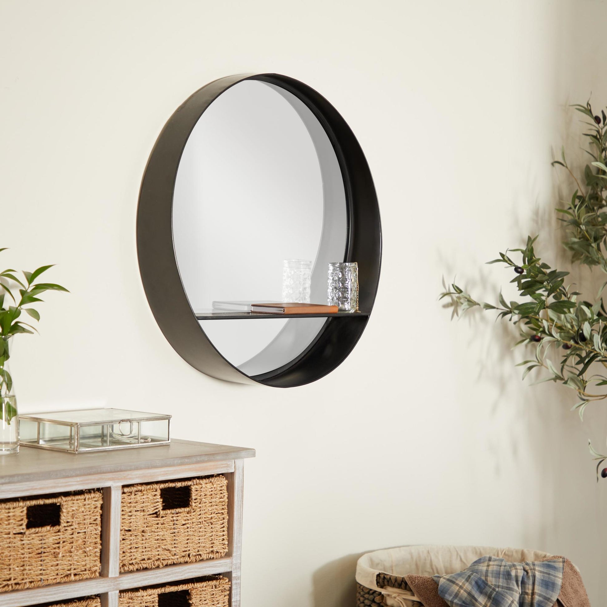 Black Metal 1 Shelf Room Wall Mirror
