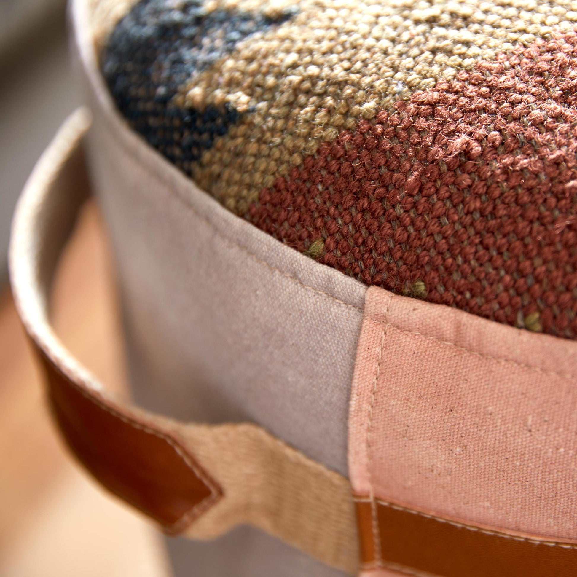 Star Canvas Stuffed Pouf with Leather Accents
