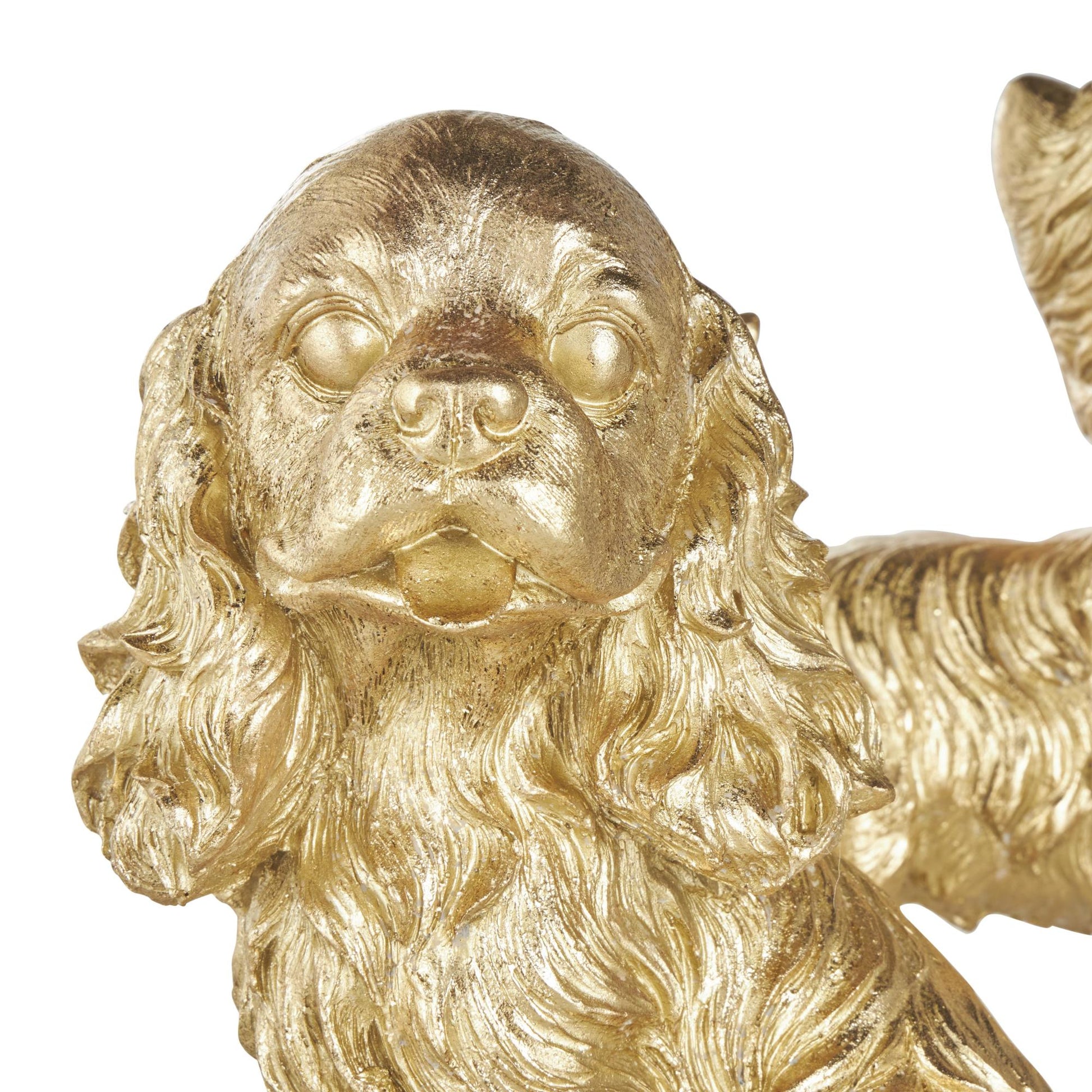 Set of 2 Dog Gold Polystone Sitting and Standing Decorative Sculpture
