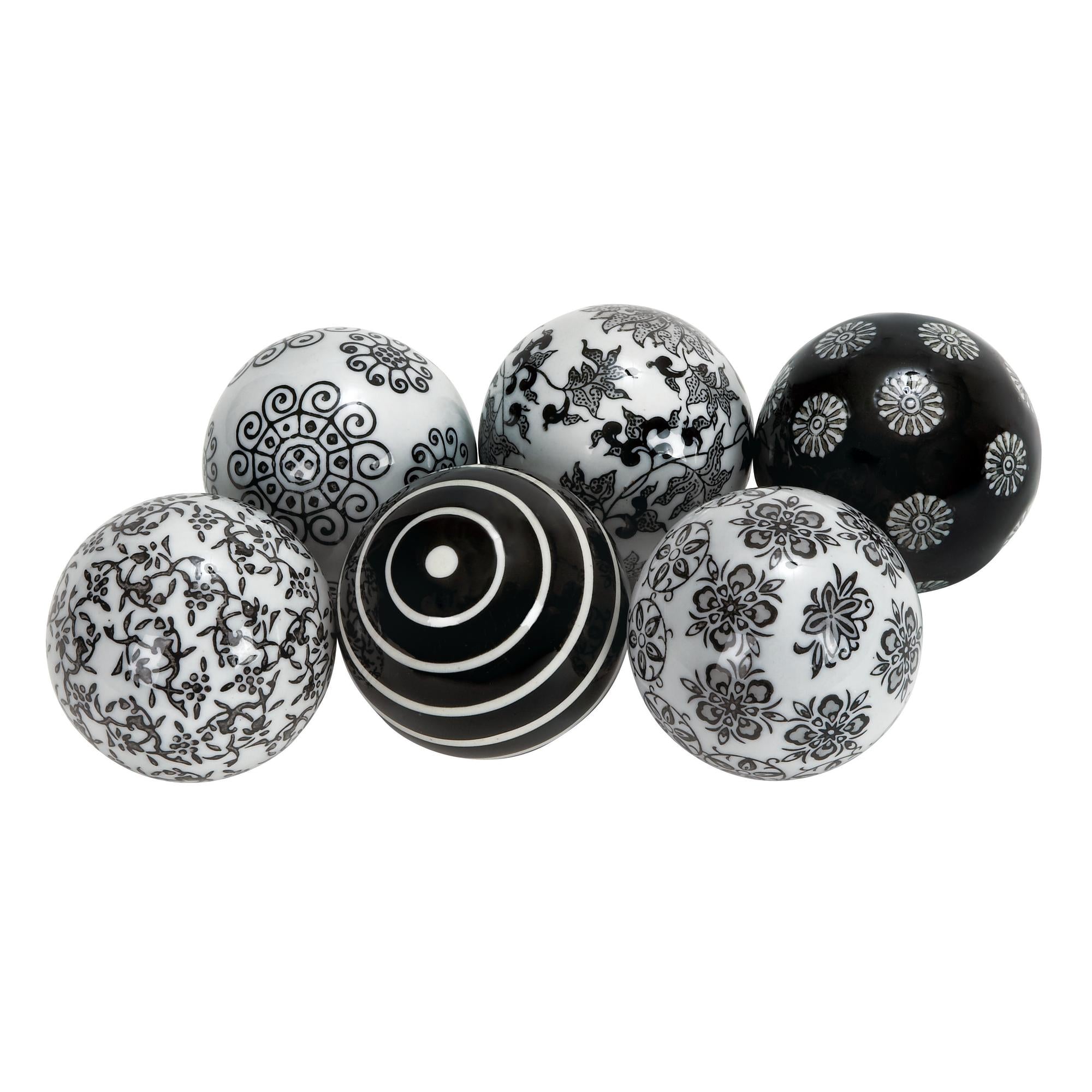 Set of 6 Floral Ceramic Handmade Decorative Orbs & Vase Filler with Varying Patterns and White Accents