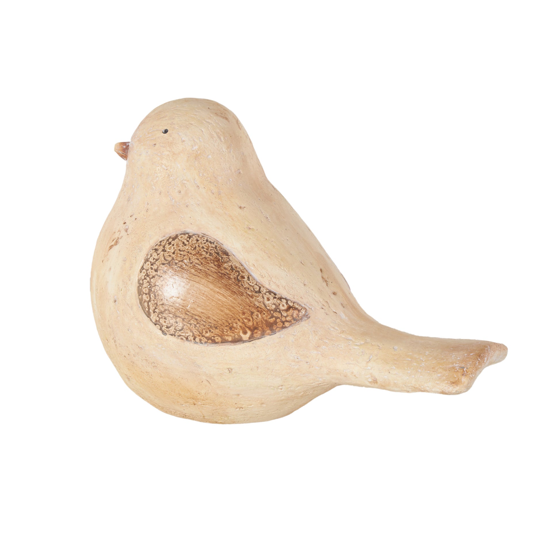 Bird Cream Magnesium Oxide Sitting Decorative Garden Sculpture with Brown Accents