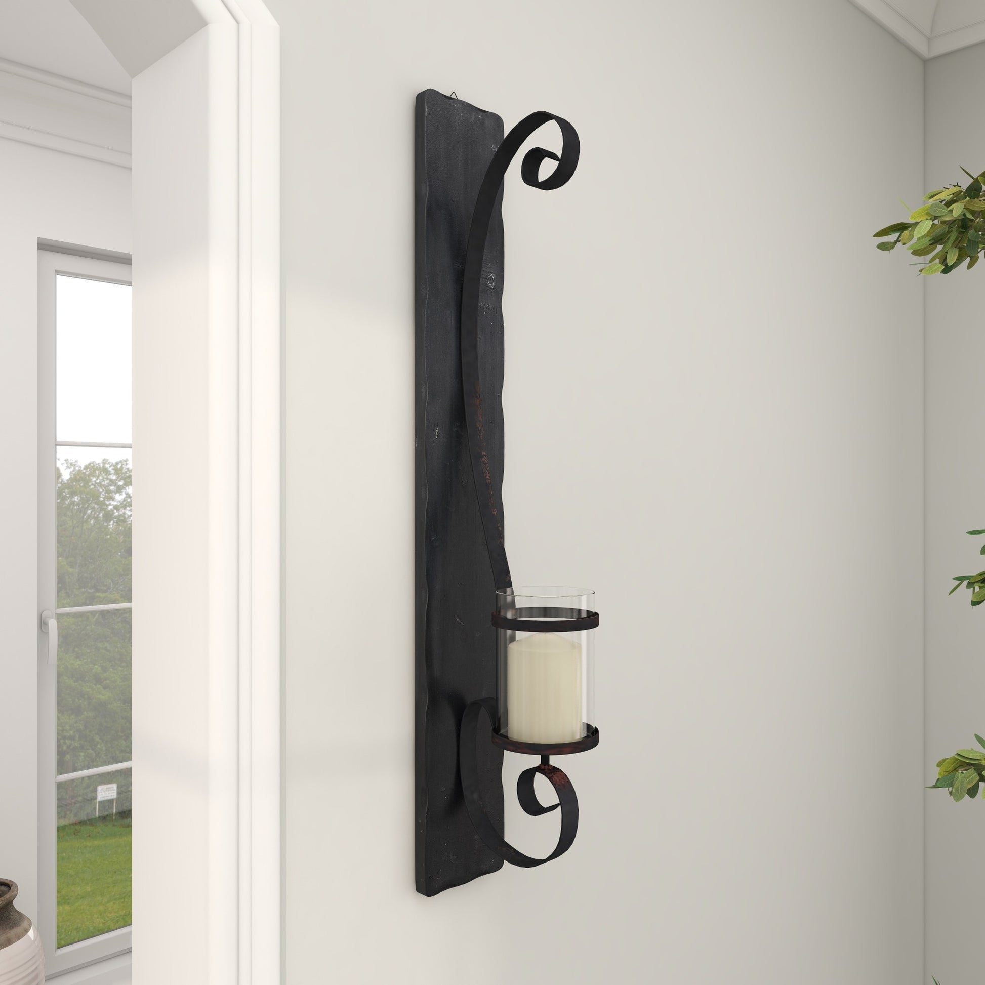 Scroll Black Metal Long Pillar Indoor Outdoor Wall Sconce