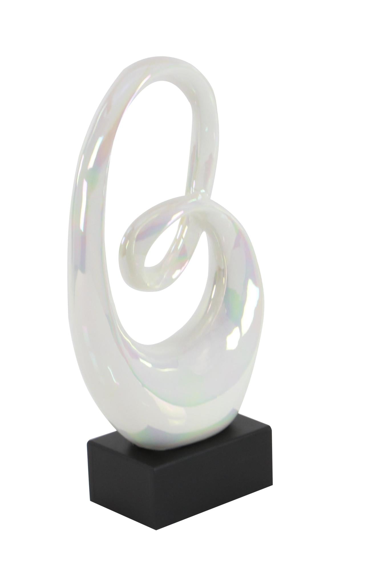 Abstract Ceramic Swirl Decorative Sculpture with Black Wooden Base