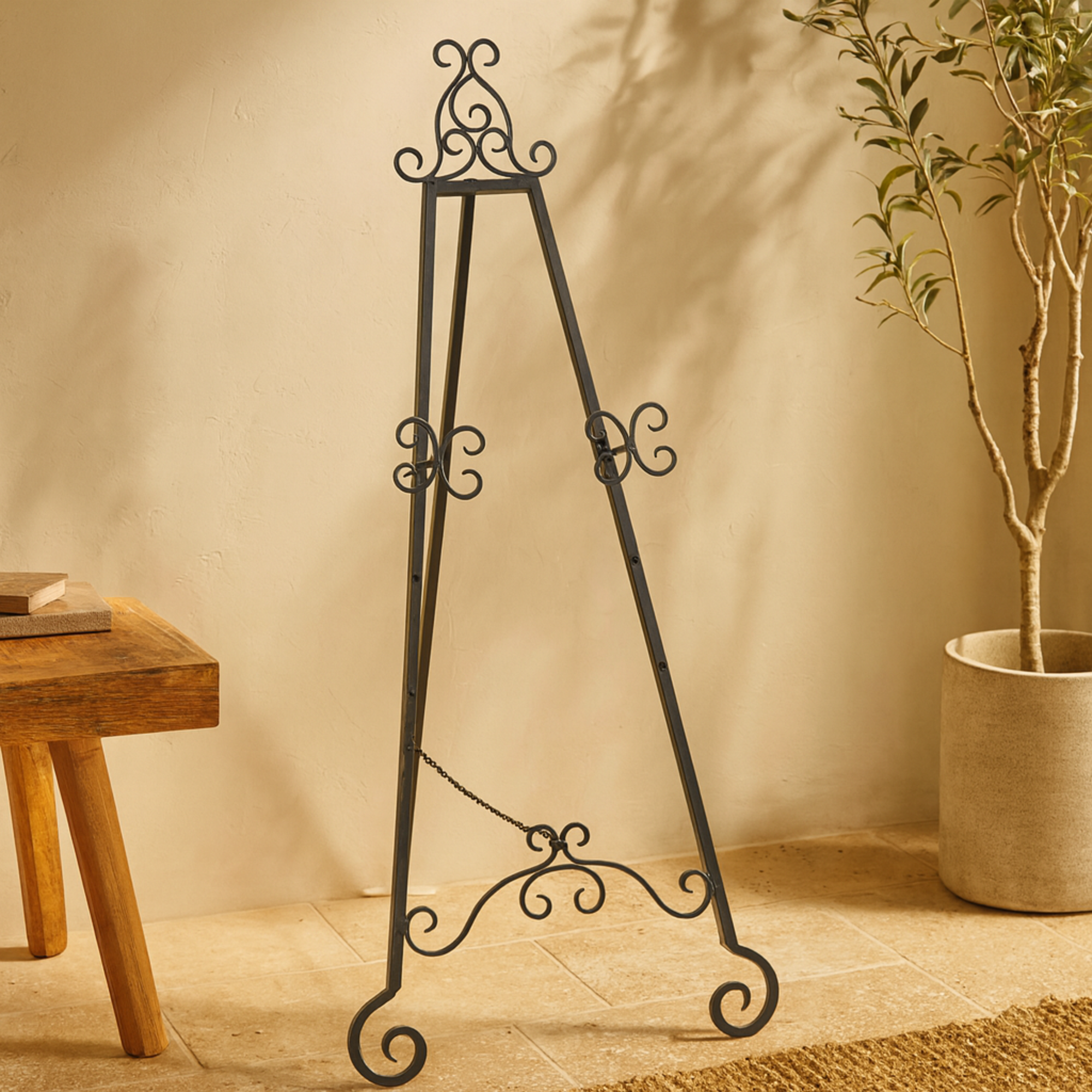 Scroll Black Metal Tall Adjustable Floor 3 Tier Display Easel