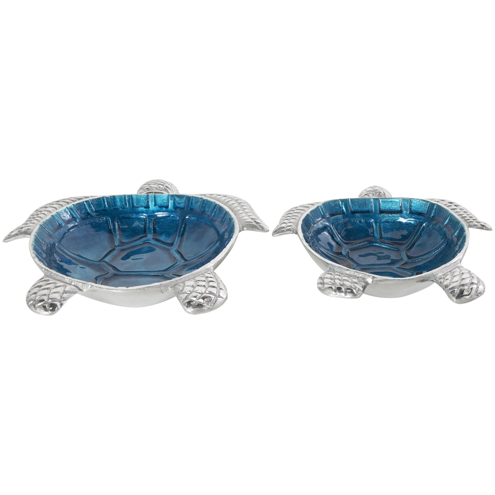 Set of 2 Turtle Aluminum Metal Handmade Enameled Large Decorative Bowl with Silver Metal Exterior