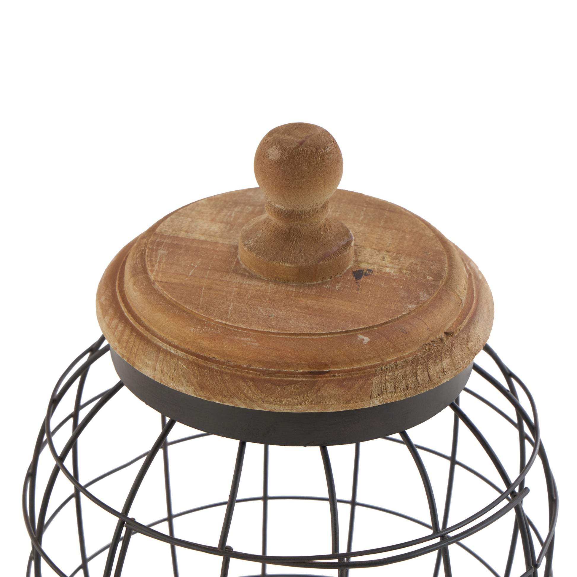 Set of 2 Black Metal Wire Caged Living Room Decorative Jars with Wooden Lids
