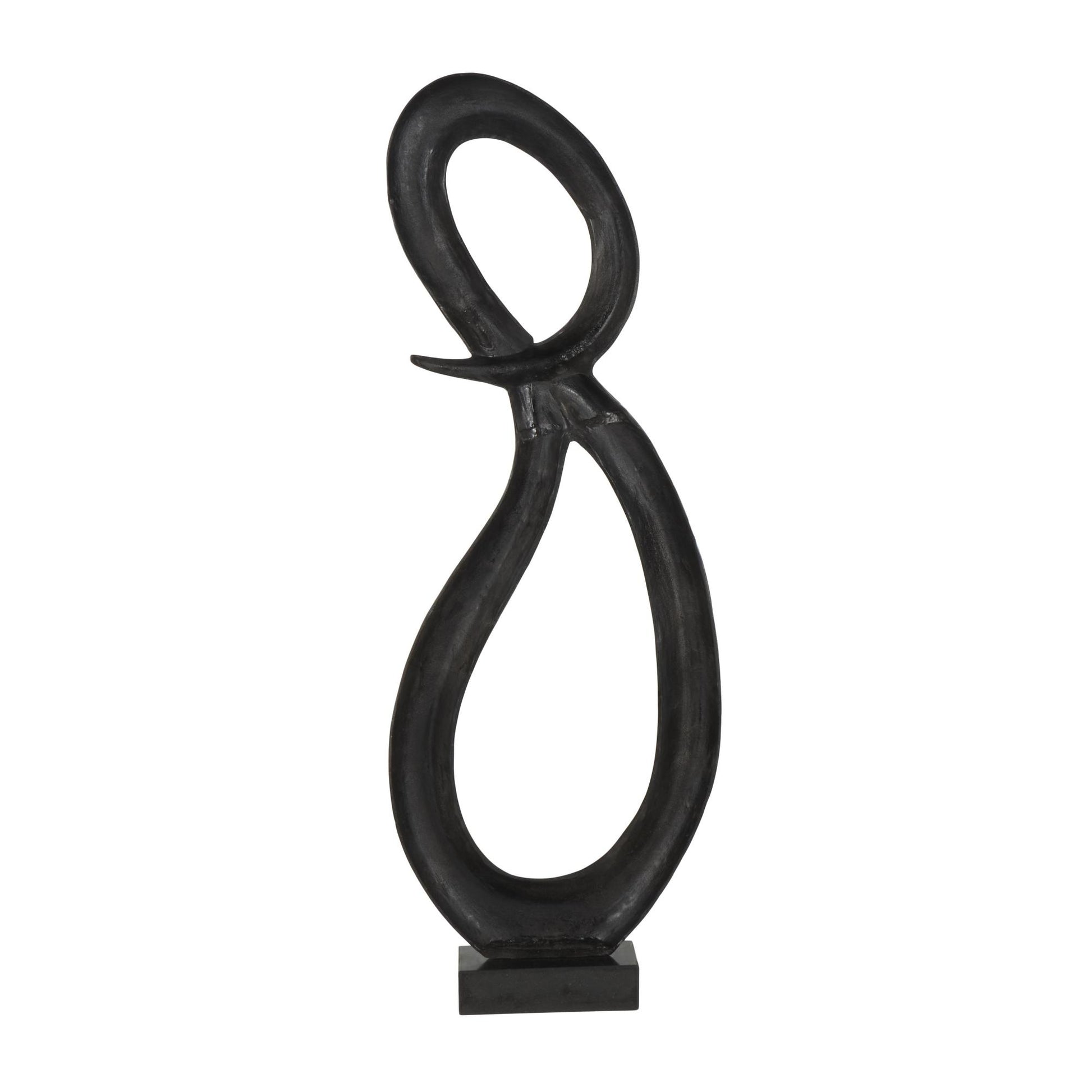 Abstract Aluminum Metal Tall Looped Floor Decorative Sculpture with Black Marble Base