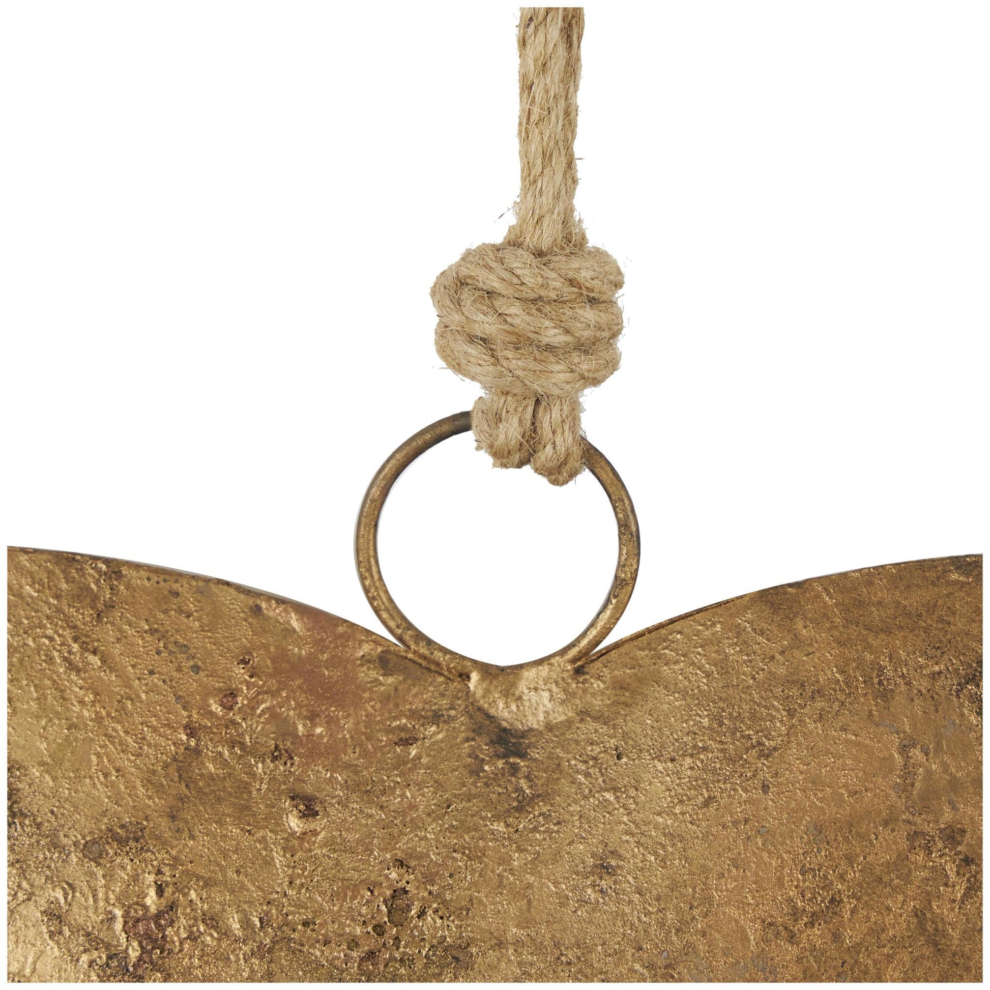 Set of 3 Heart Metal Tibetan Inspired Weathered Indoor Outdoor Decorative Bells with Jute Hanging Rope