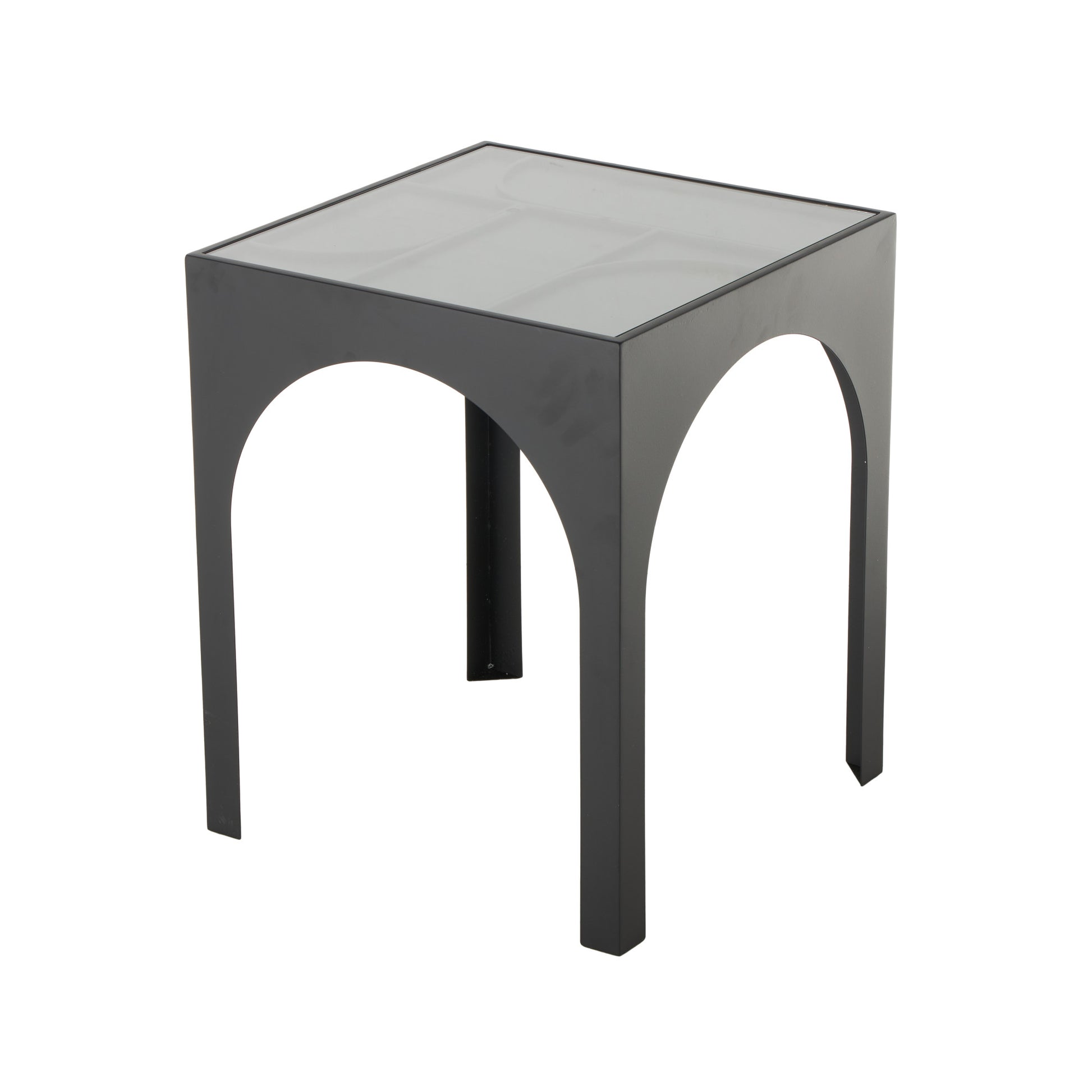 Geometric Black Metal Side End Accent Table with Glass Top