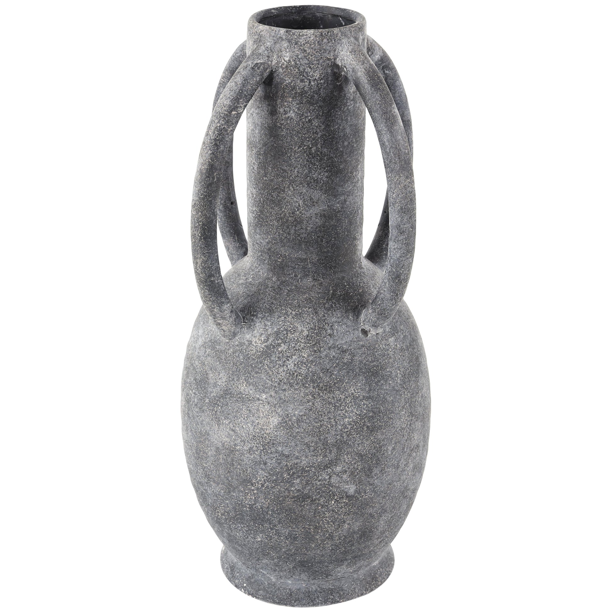 Ceramic Textured Whitewashed Decorative Vase with 4 Handles